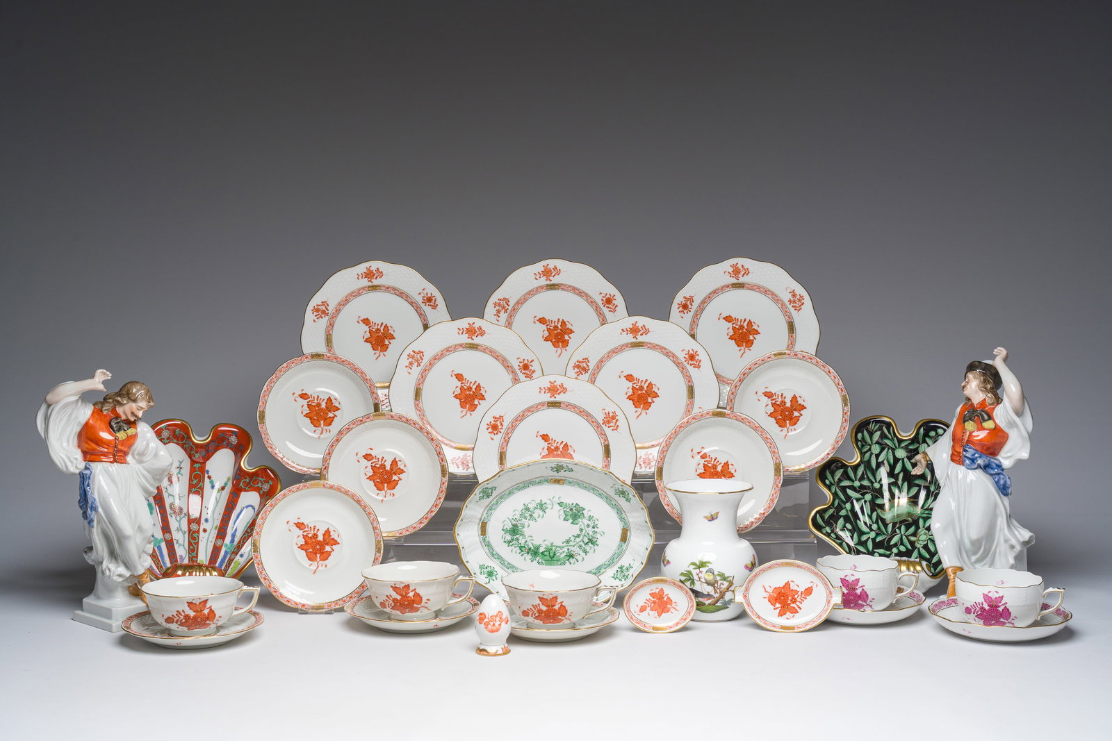 A varied collection of Hungarian Herend gilt and polychrome decorated porcelain items, 20th C. (1 of 11)