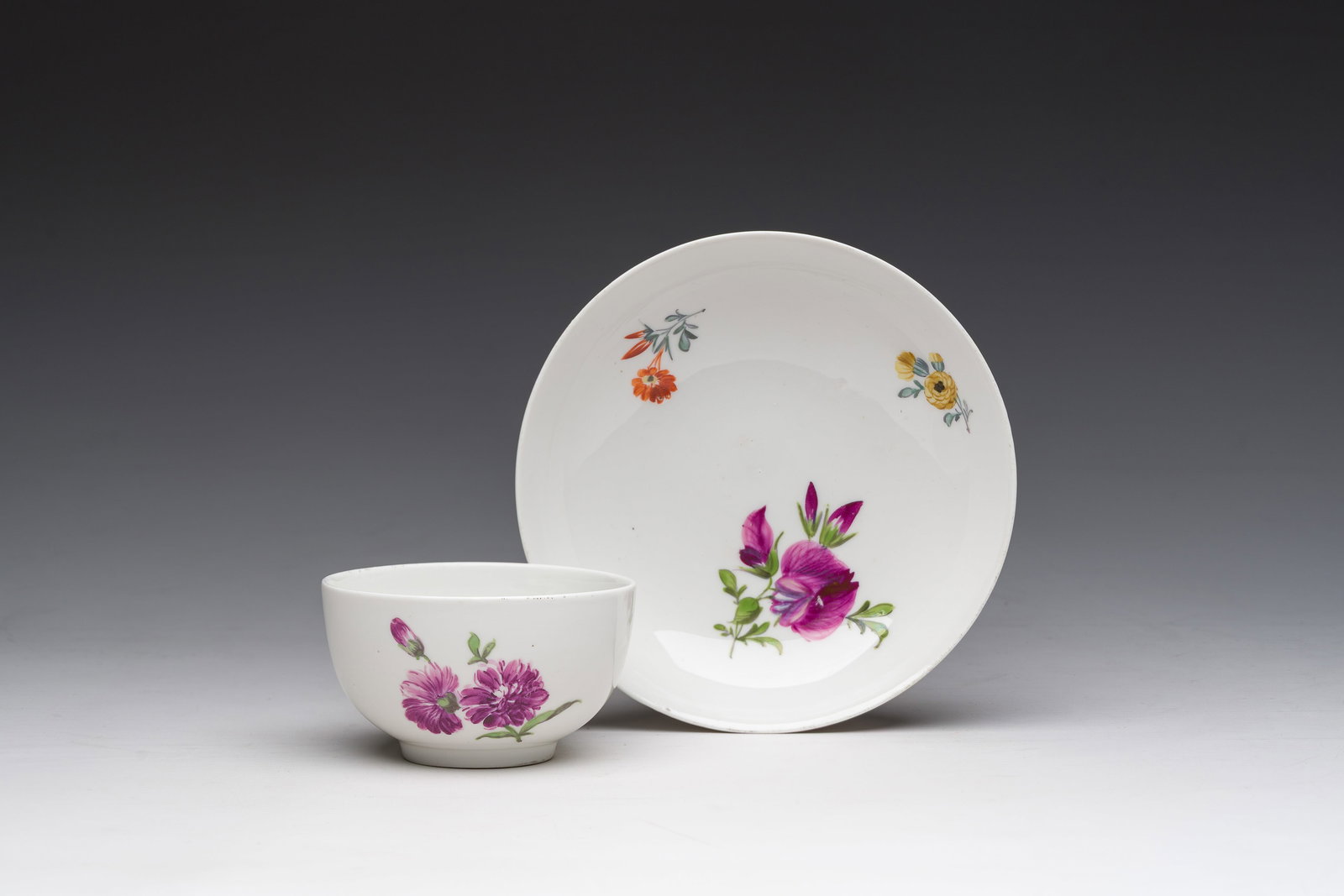 A German Meissen porcelain cup and saucer with floral design, 19th/20th C. (1 of 9)