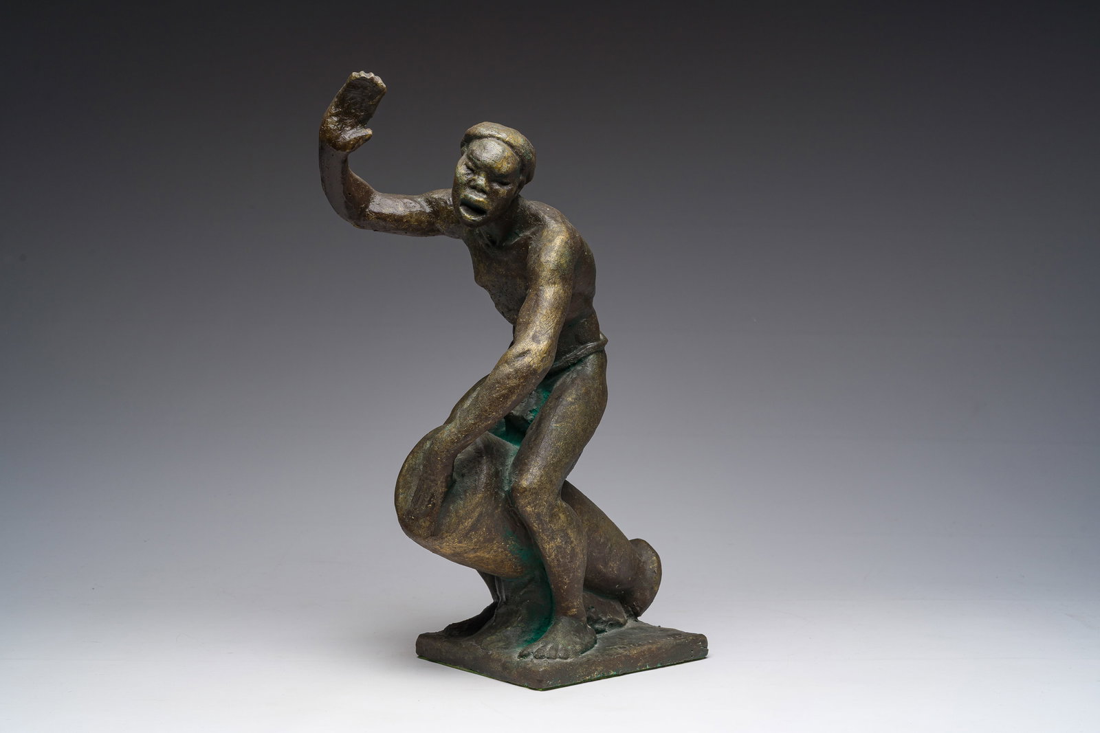 Arthur Dupagne (1895-1961): The tamtam player, bronze patinated plaster (1 of 12)