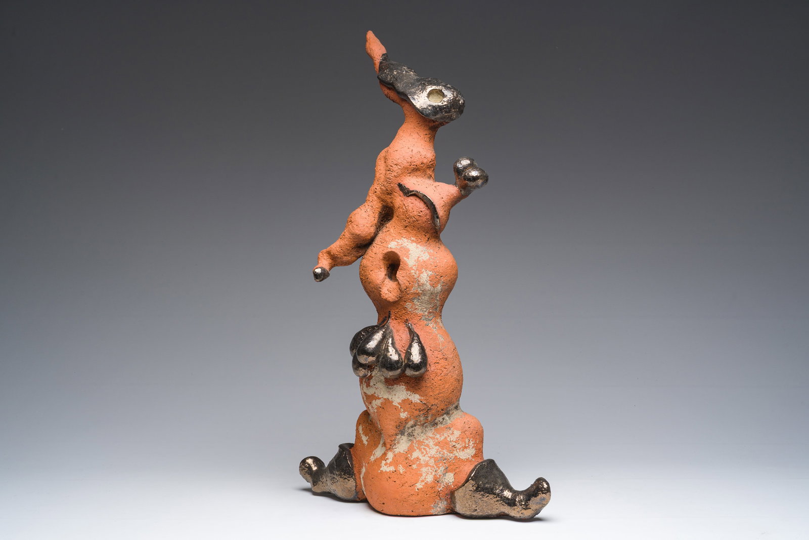 Yves Rhaye (1936-1995): Composition with a rabbit, partly glazed terracotta (1 of 8)
