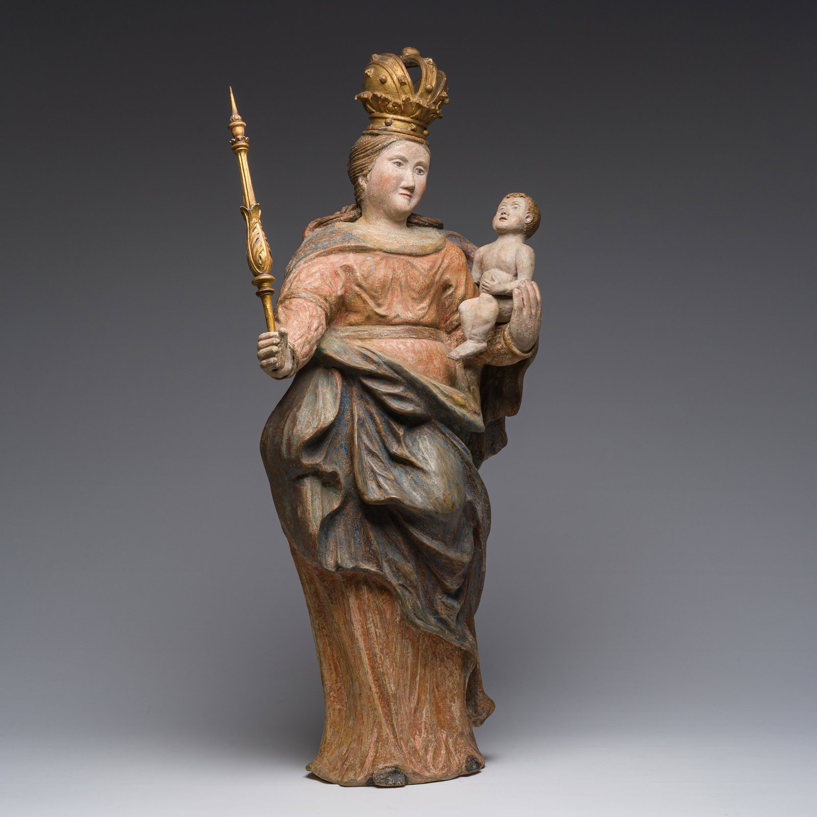 An Italian polychrome decorated terracotta Madonna and Child, 18th C. (1 of 12)