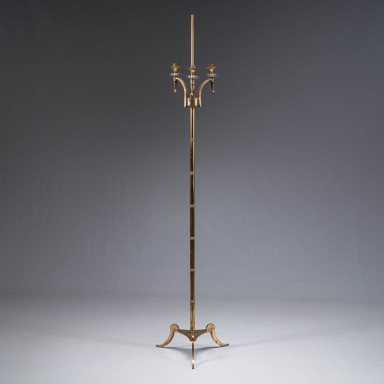A French brass three-lights faux bamboo floor lamp, Maison Jansen, third quarter 20th C. (1 of 6)