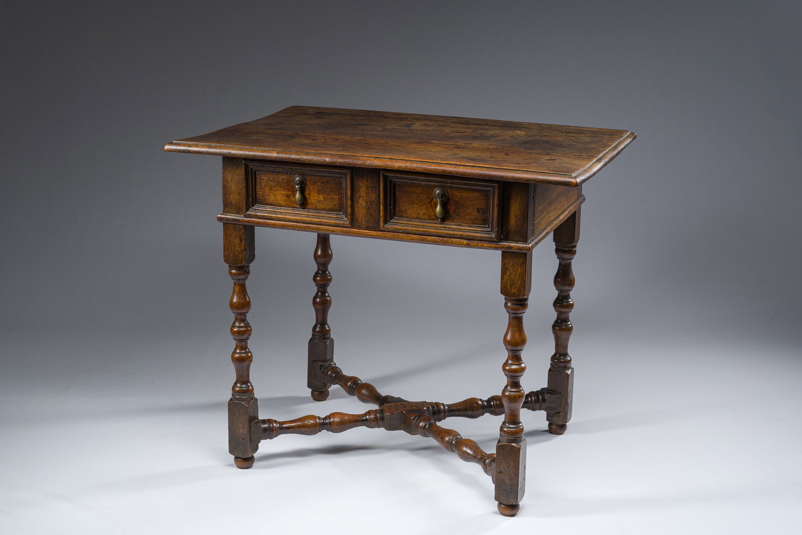 A rectangular English wooden payment table or writing desk with one drawer, 17th C. (1 of 7)