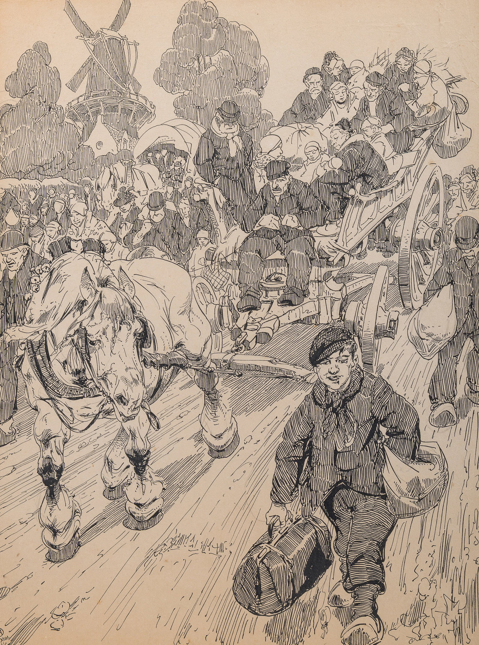 Alfred Ost (1884-1945): 'Sluis', black ink on paper, dated October (19)14 (1 of 5)