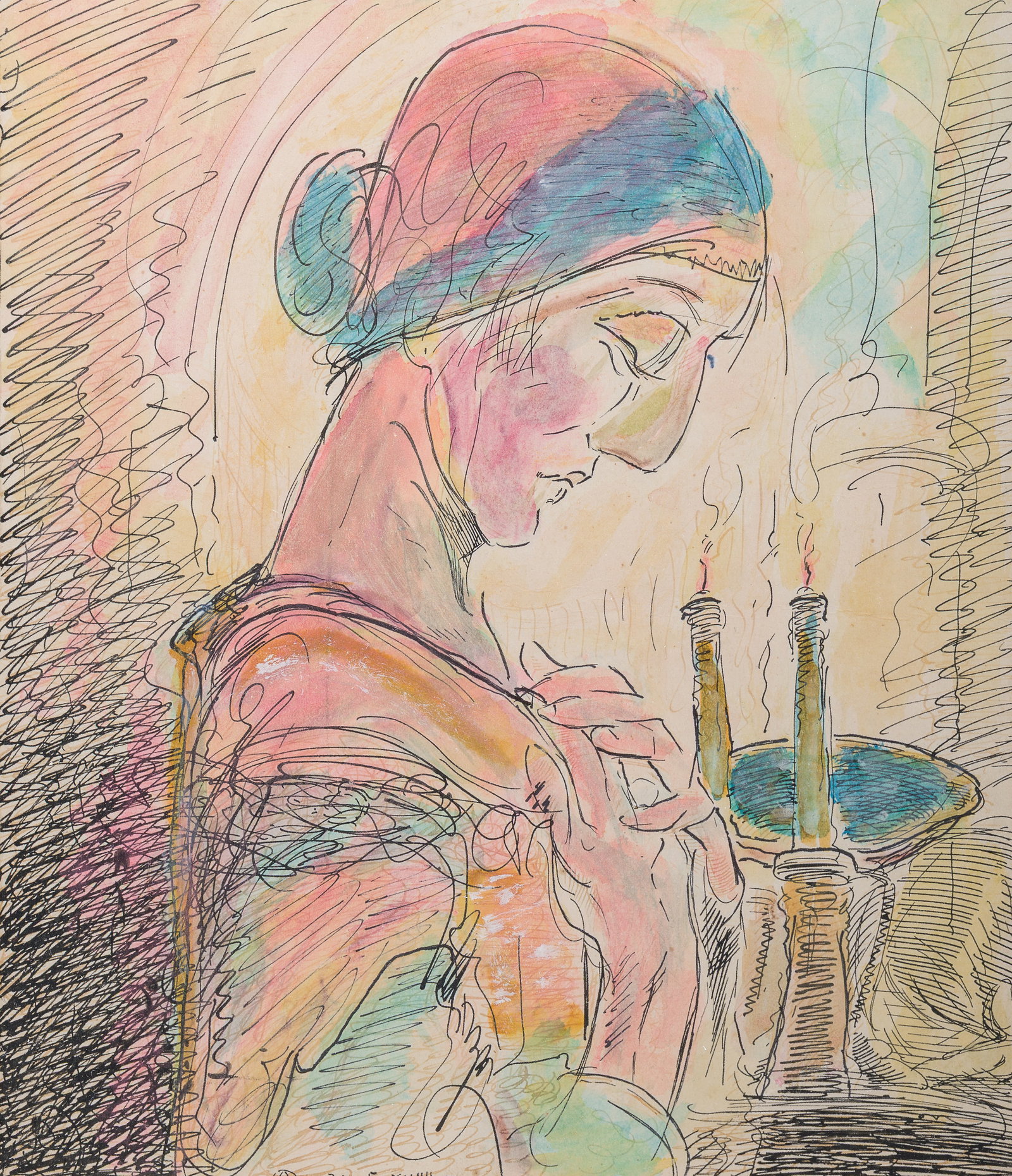 Alfred Ost (1884-1945): Woman in prayer, ink en watercolour on paper, dated 30 May (19)24 (1 of 4)