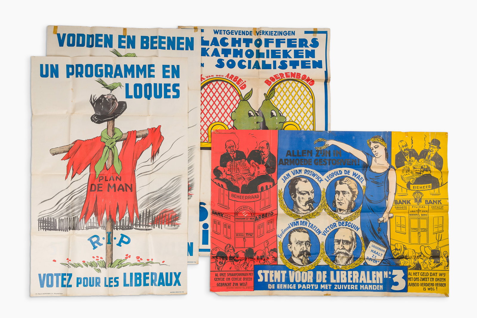 Four election posters of the liberal party, lith. Delplace-Koch and Cie, J. De Greve and Cie and O. (1 of 5)