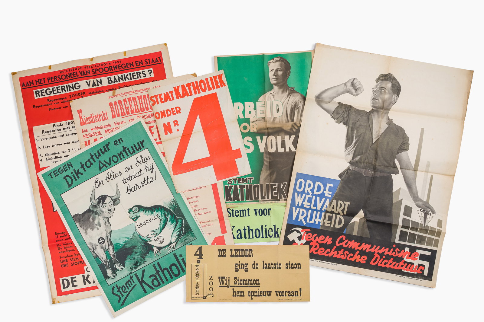 Seven election posters of the catholic party, lith. J. Goyens, F. De Vos and Cie, Frans Gils, Marci, (1 of 5)