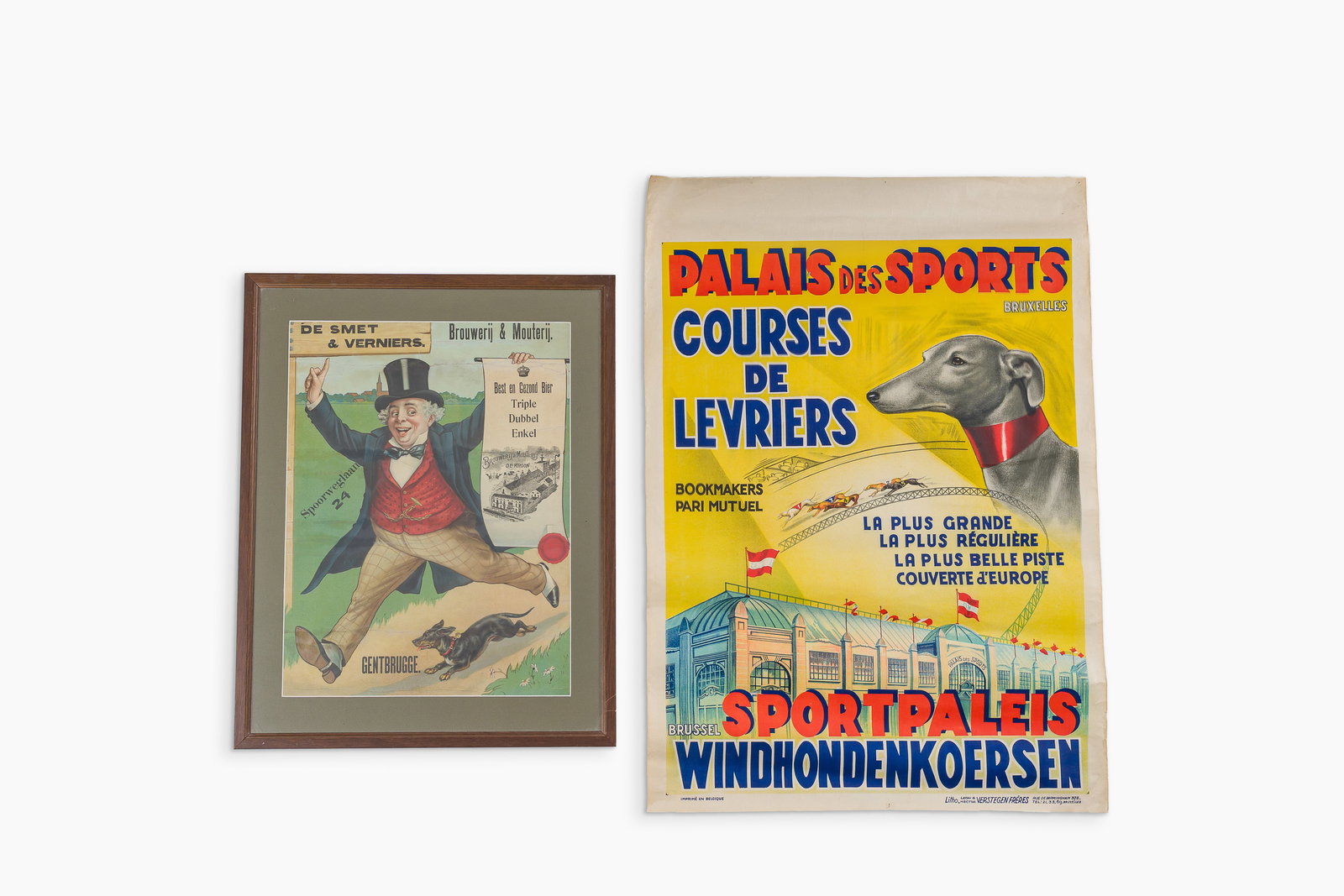Two various posters, 'Windhondenkoersen' (litho. Verstegen Freres) and 'Brouwerij and Mouterij De (1 of 2)