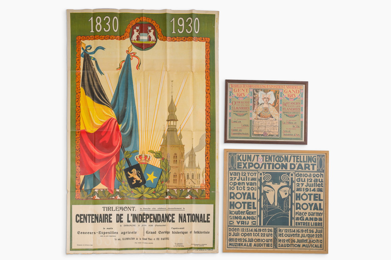 Three various posters, a.o. World's Fair 1913, Ghent and Tienen, dated 1913-1930 (1 of 2)