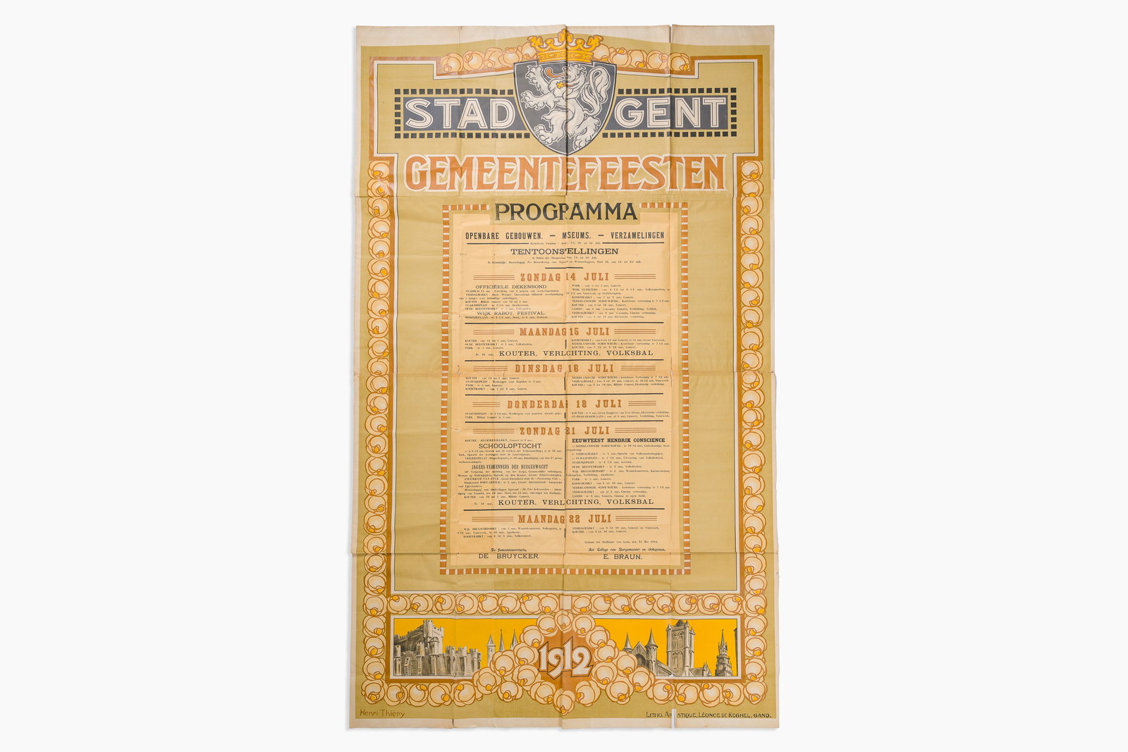 Henri Thiery (1875-1941): A large poster with the program of the City of Ghent Municipal Festivals, (1 of 6)