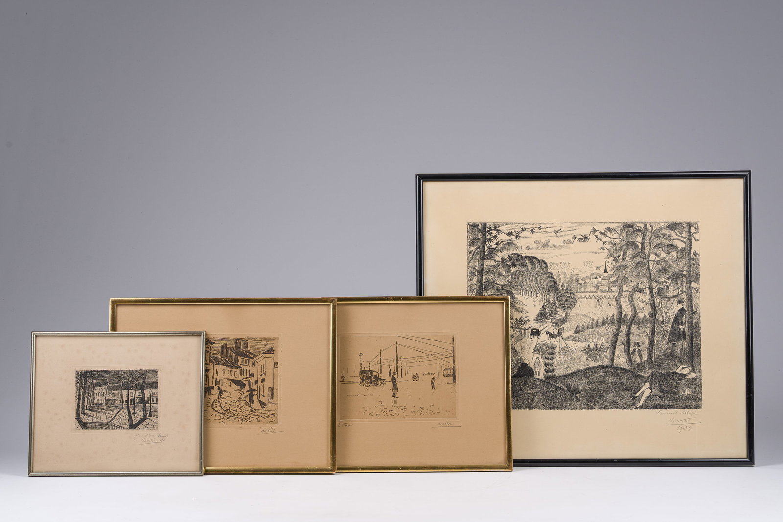 Anne Pierre De Kat (1881-1968): Four various views, three etchings and a lithograph, dated 1911-1934: Anne Pierre De Kat (1881-1968): Four various views, three etchings and a lithograph, dated 1911-1934 Work: 39,5 x 31,5 cm (the largest work) Paper: 55 x 48 cm Frame: 56,5 x 49,5 cm Work: ca. 14,5 x 11