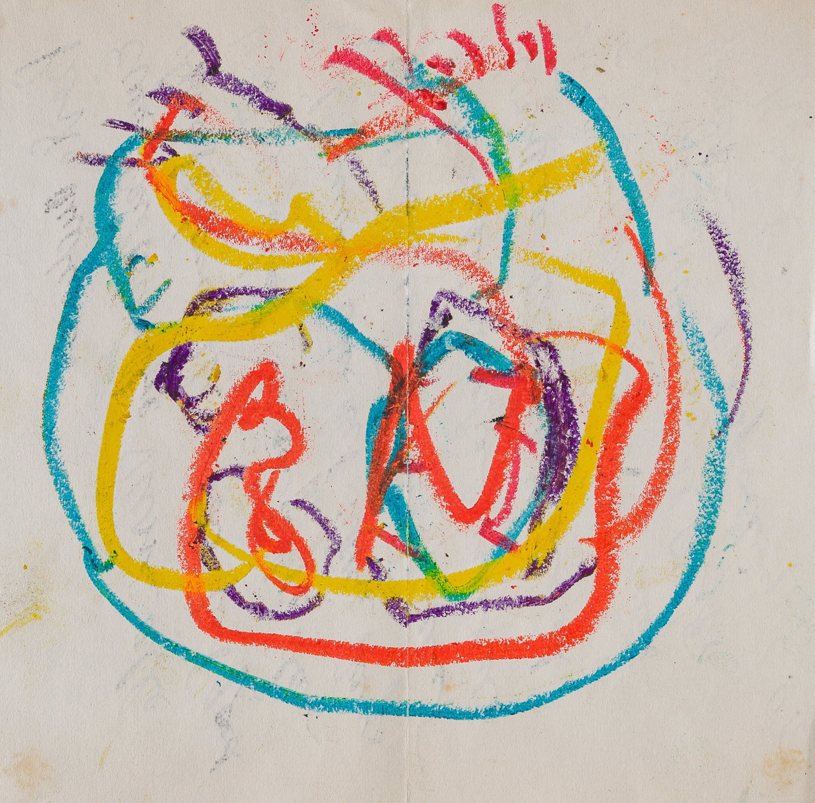 Karel Appel (1921-2006): Untitled, crayon on paper with correspondence on the back, ca. 1963: Karel Appel (1921-2006): Untitled, crayon on paper with correspondence on the back, ca. 1963 16 x 16 cm The text reads: 'Beste Andreas, Even een woordje tussen alle drukte door. Ik vindt (sic) Het goe