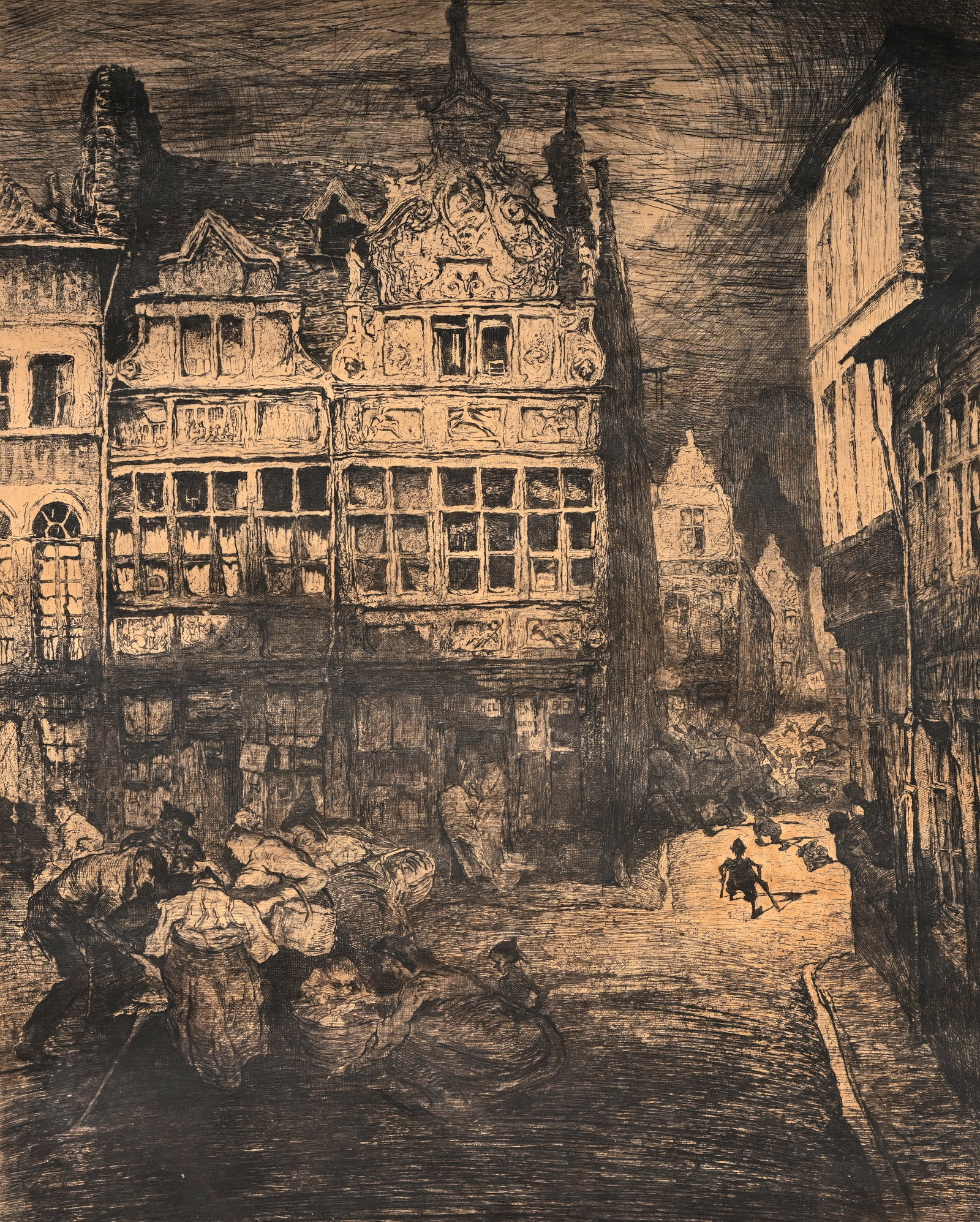Jules De Bruycker (1870-1945): 'La Maison Jean Palfijn Gand', etching (1 of 5)