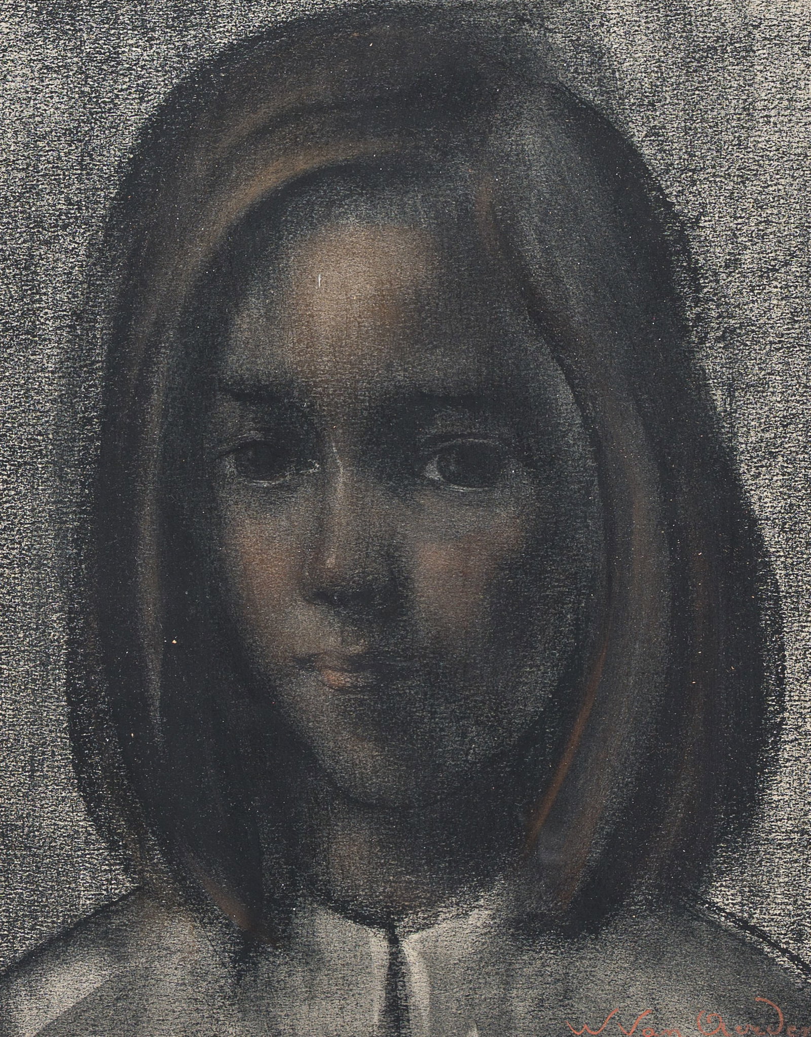 Willem Van Aerden (1912-2000): Portrait of a girl, mixed media on paper (1 of 4)