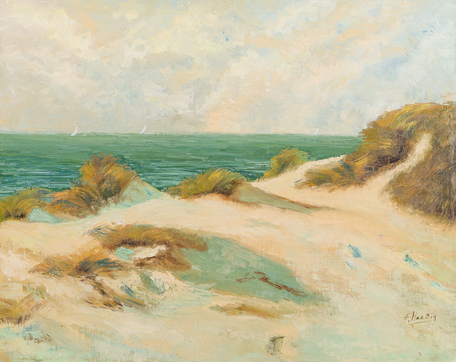 F. Herbin (20th C.): Seaside dunes, oil on board-backed canvas (1 of 4)