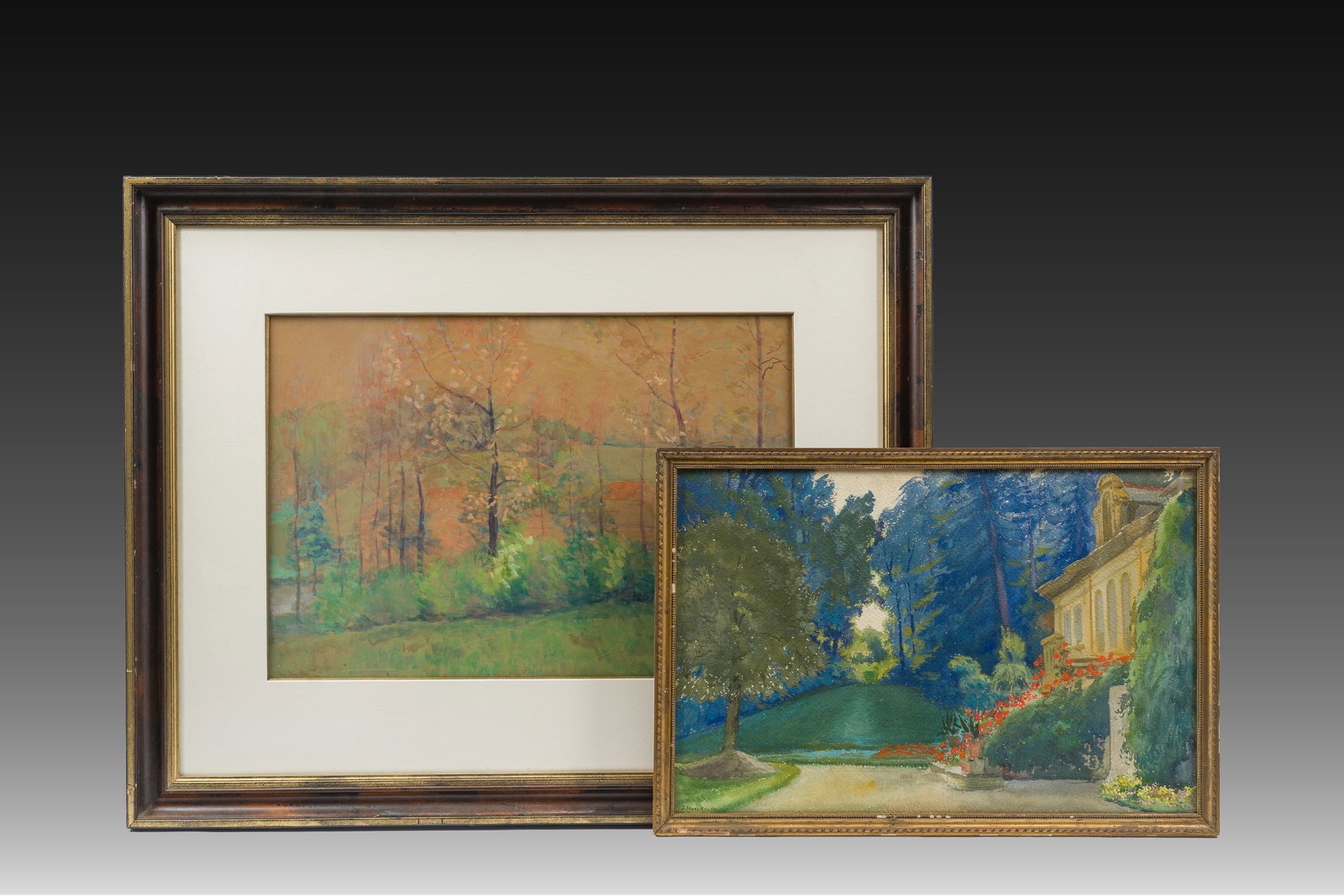 Jules Merckaert (1872-1924) and Vital Keuller (1866-1945): Two landscapes, watercolour on paper, one (1 of 8)