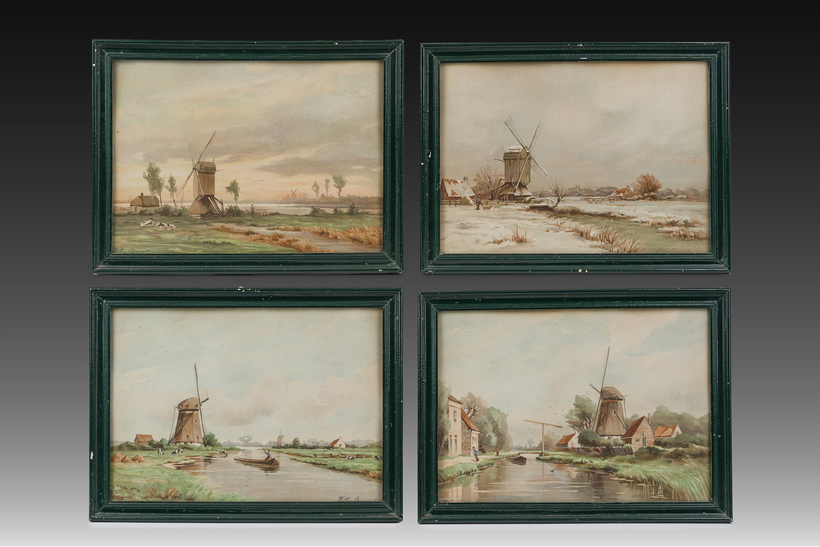 Willem J. Oppenoorth (1847-1905): Four animated river landscapes, watercolour on paper (1 of 13)