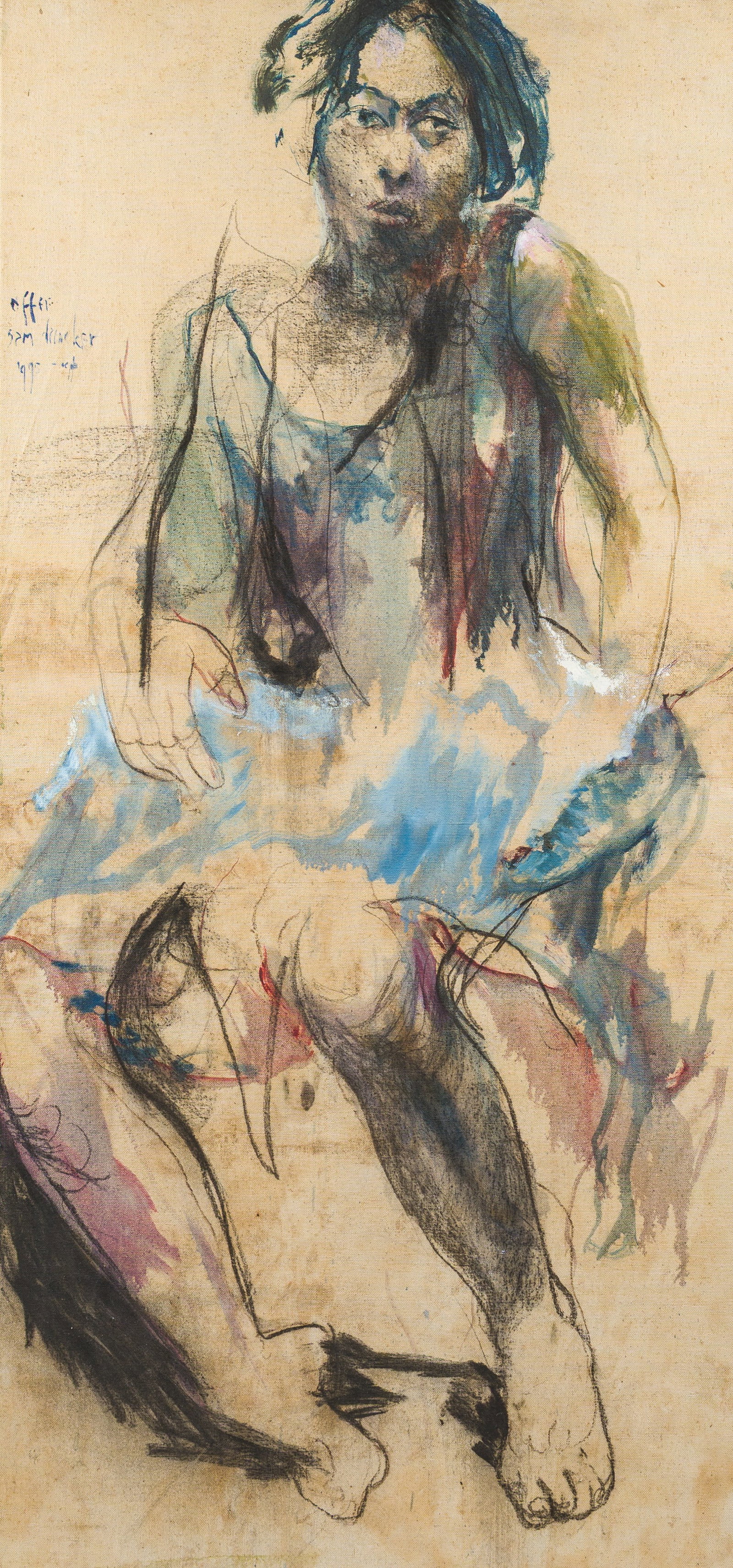 Sam Drukker (1957): 'Offer III', oil and chalk on canvas, dated 1995-1996 (1 of 5)