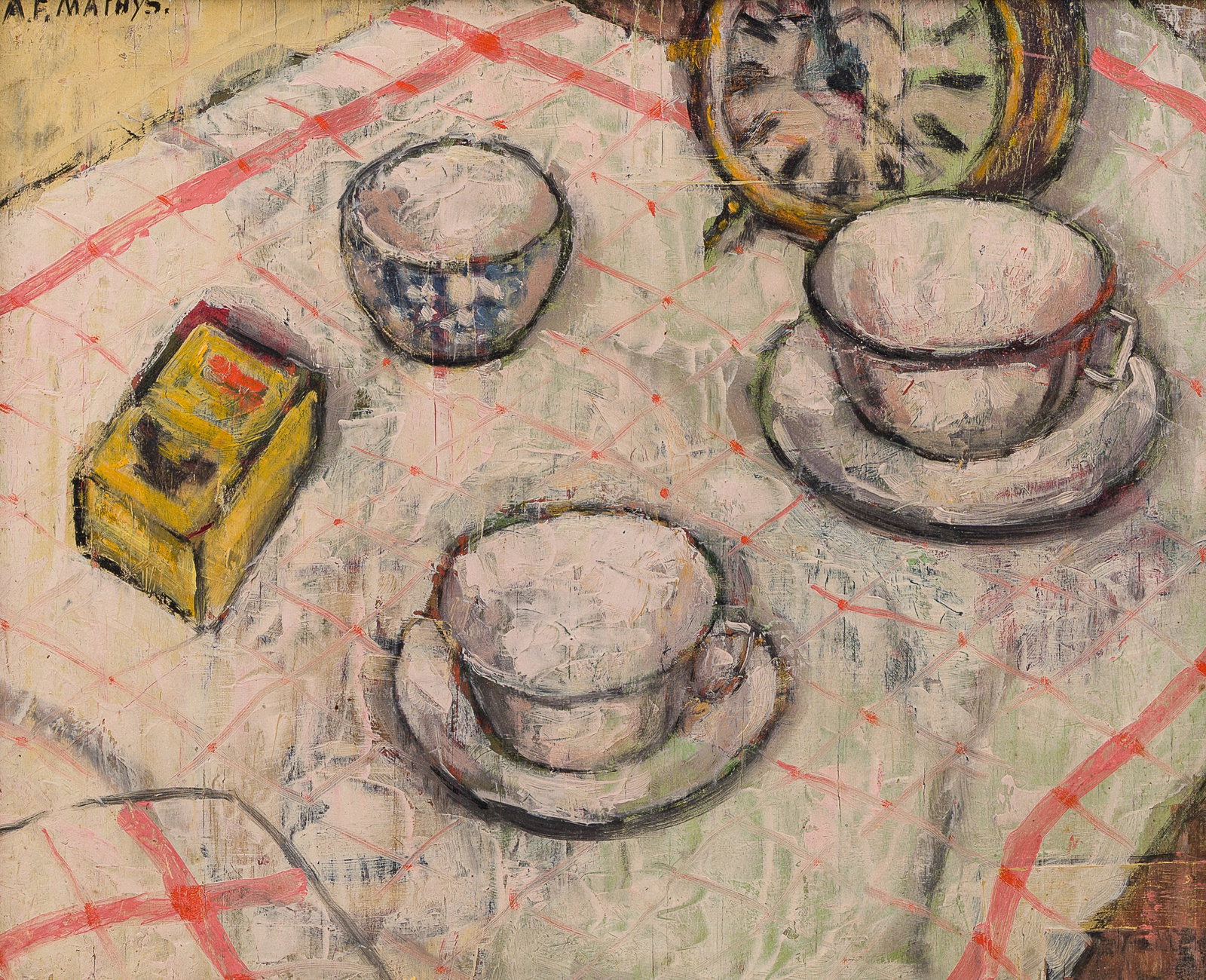 Albert Francois Mathys (1885-1956): Tea time, oil on board, dated 1916 (1 of 6)