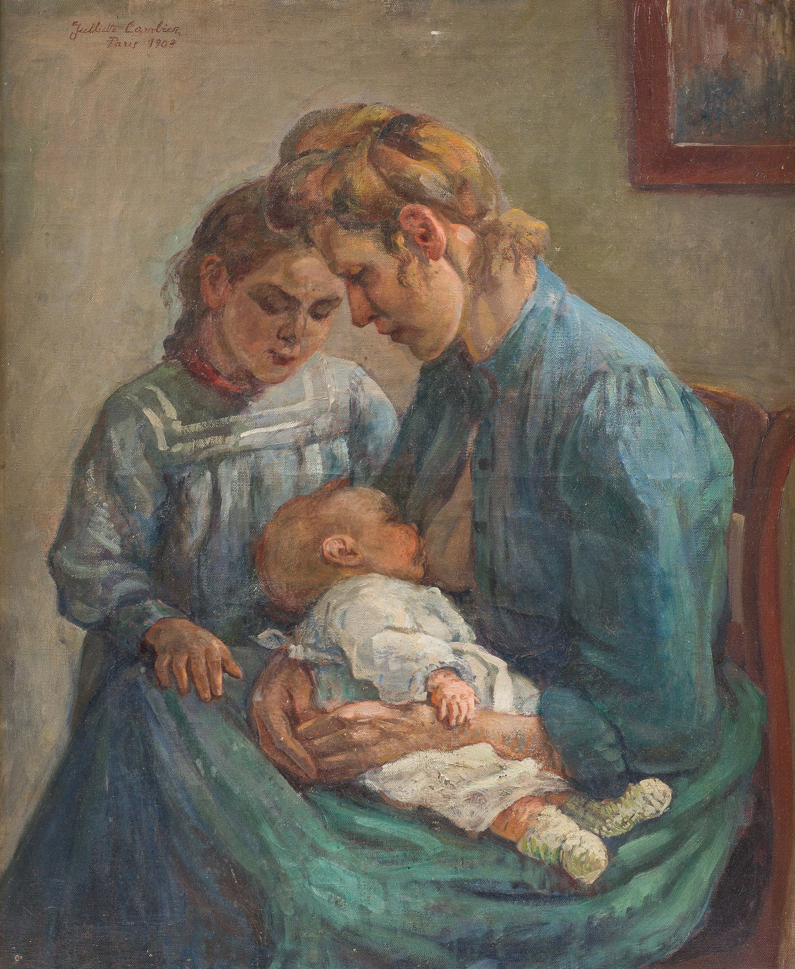 Juliette Cambier (1879-1963): Breastfeeding, oil on canvas, Paris, dated 1903 (1 of 5)