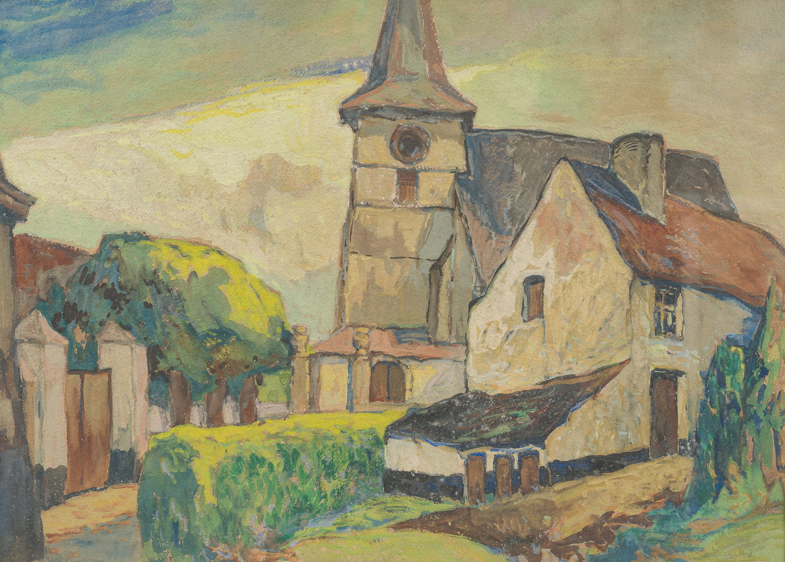 Paul Cauchie (1875-1952): Village view, mixed media on paper (1 of 5)