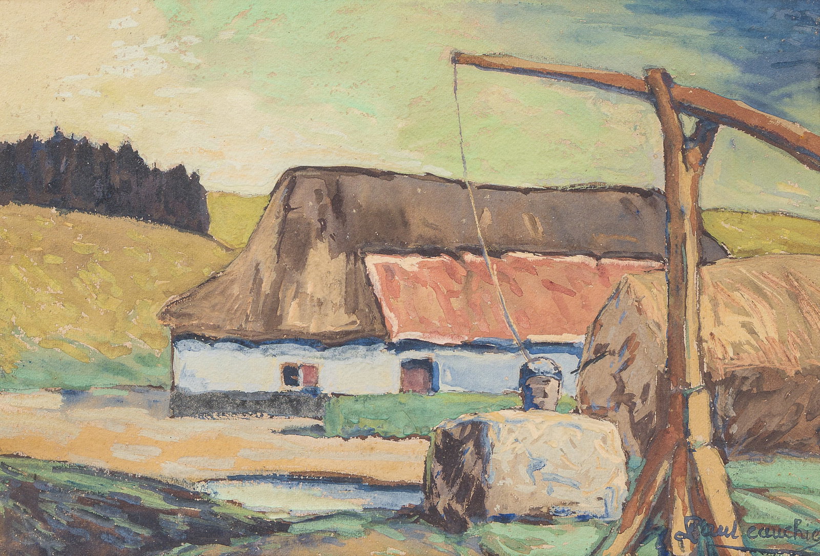 Paul Cauchie (1875-1952): View on a farm, watercolour on paper (1 of 5)