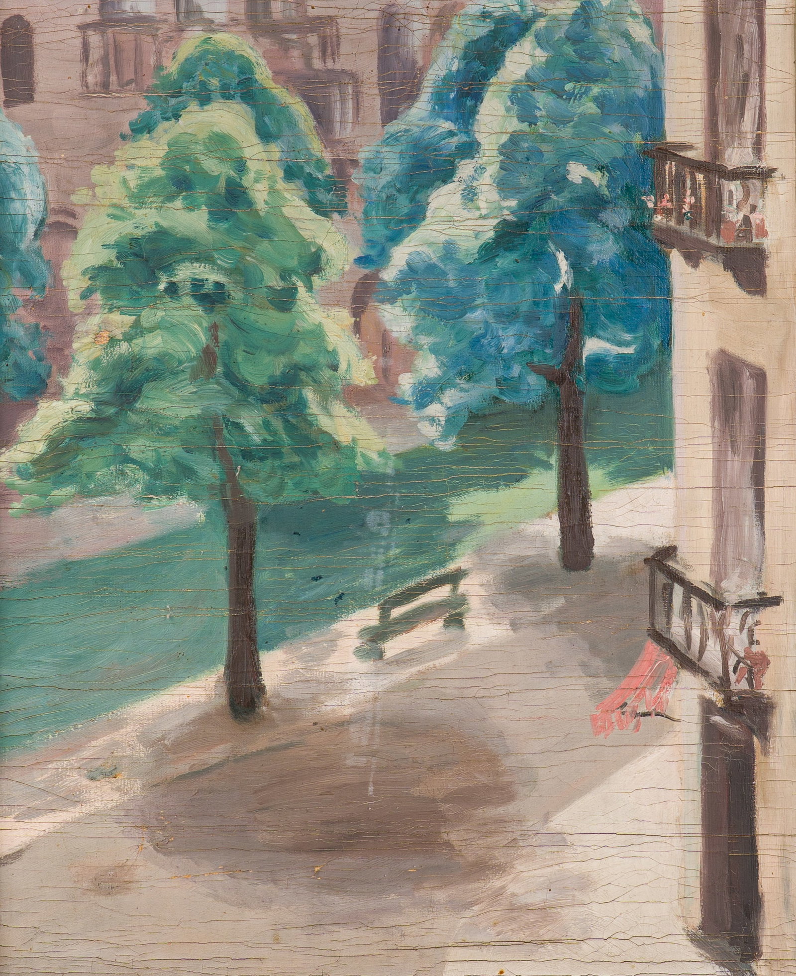 Belgian school: View from the window, oil on canvas, 20th C. (1 of 3)