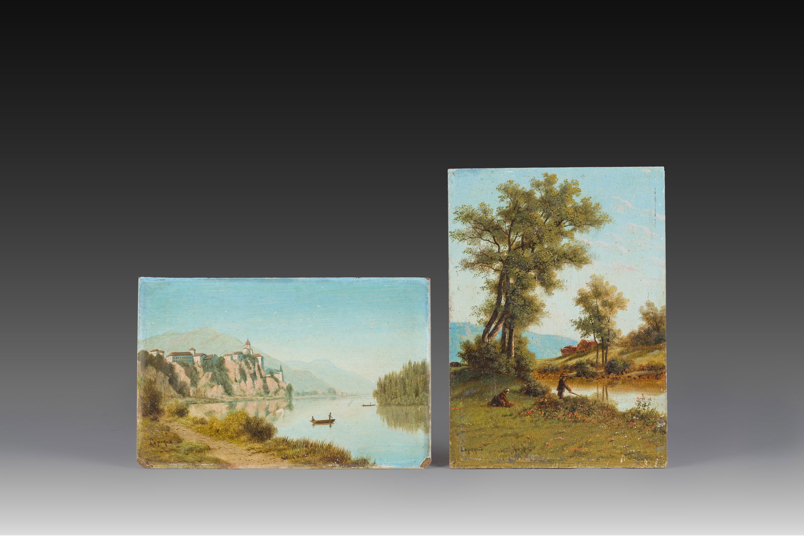 Jules Arres-Lapoque (1826-1889): Two animated river landscapes, oil on panel (1 of 6)