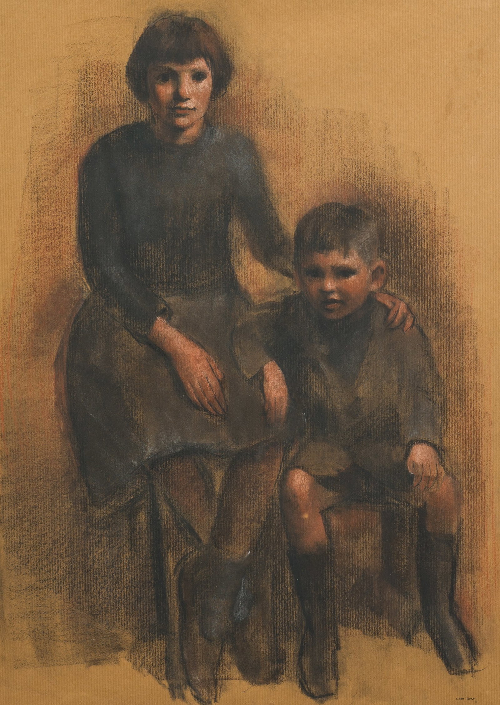 Corneel Lodewijk Pieter Van Gorp (1932-2008): Portrait of a brother and sister, mixed media on: Corneel Lodewijk Pieter Van Gorp (1932-2008): Portrait of a brother and sister, mixed media on paper, dated (19)56 Work: 75,5 x 54,5 cm Frame: 100 x 78 cm