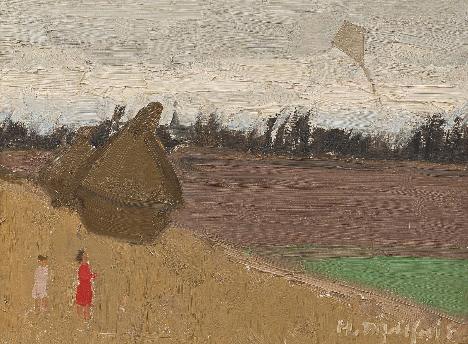 Hubert Malfait (1898-1971): 'Landschap met vlieger', oil on canvas, dated 1955 (1 of 4)