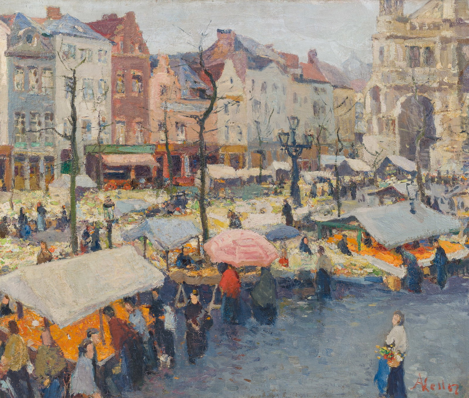 Adolphe Keller (1880-1968): Market on St. Catherine's square, oil on canvas (1 of 5)