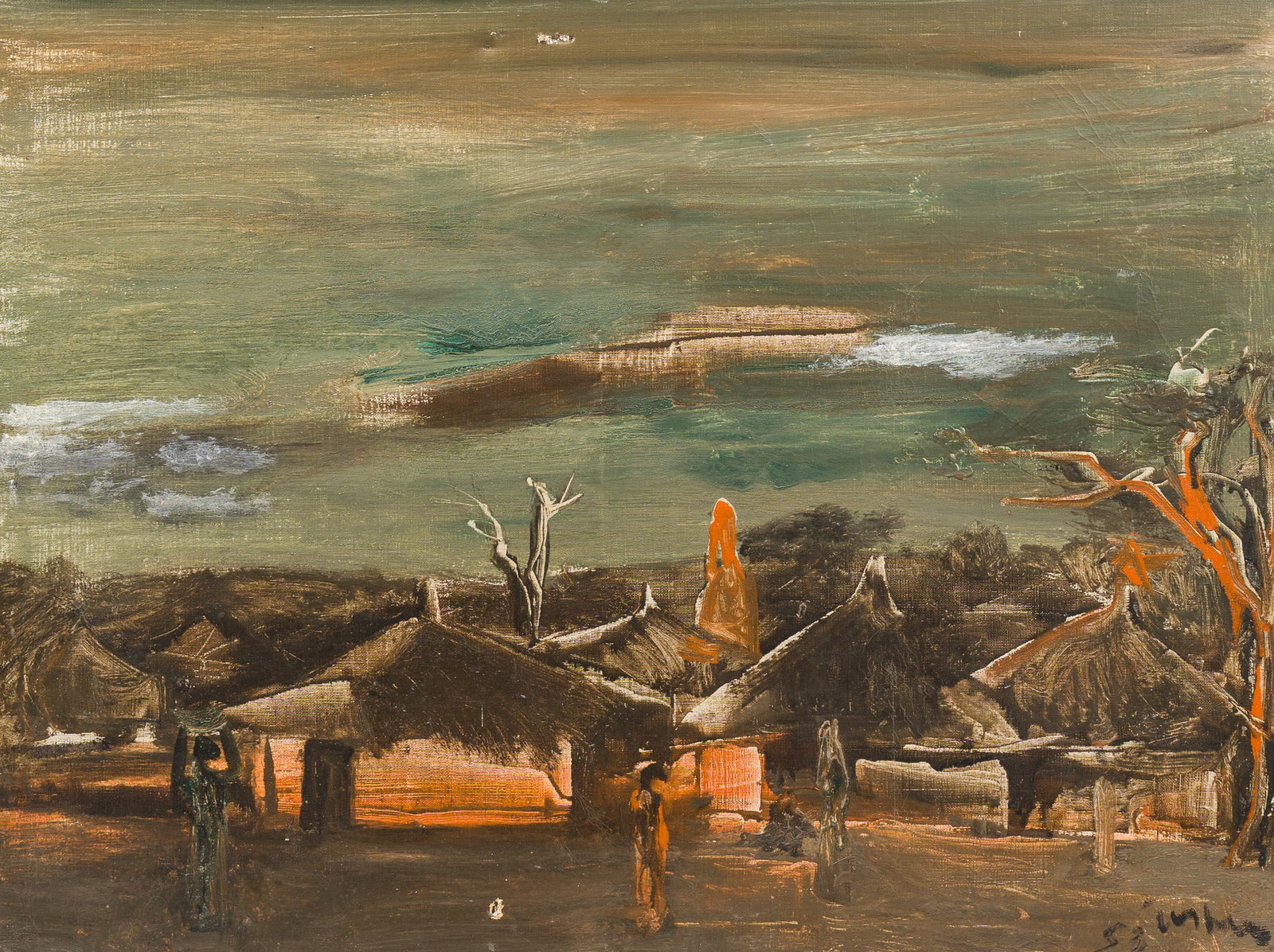 Floris Jespers (1889-1965): View of an African village, oil on canvas, dated (19)53: Floris Jespers (1889-1965): View of an African village, oil on canvas, dated (19)53 Work: 78 x 59 cm Frame: 89,5 x 77 cm