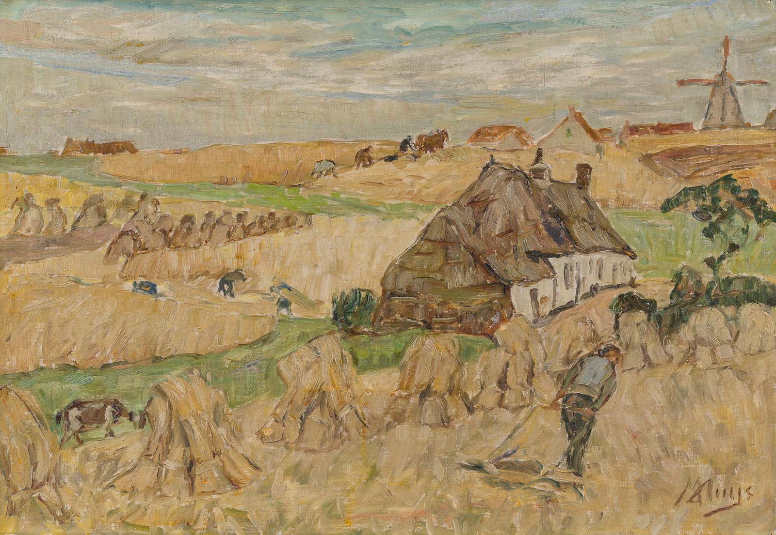 Modest Huys (1874-1932): Landscape with farmers at work, oil on canvas (1 of 5)
