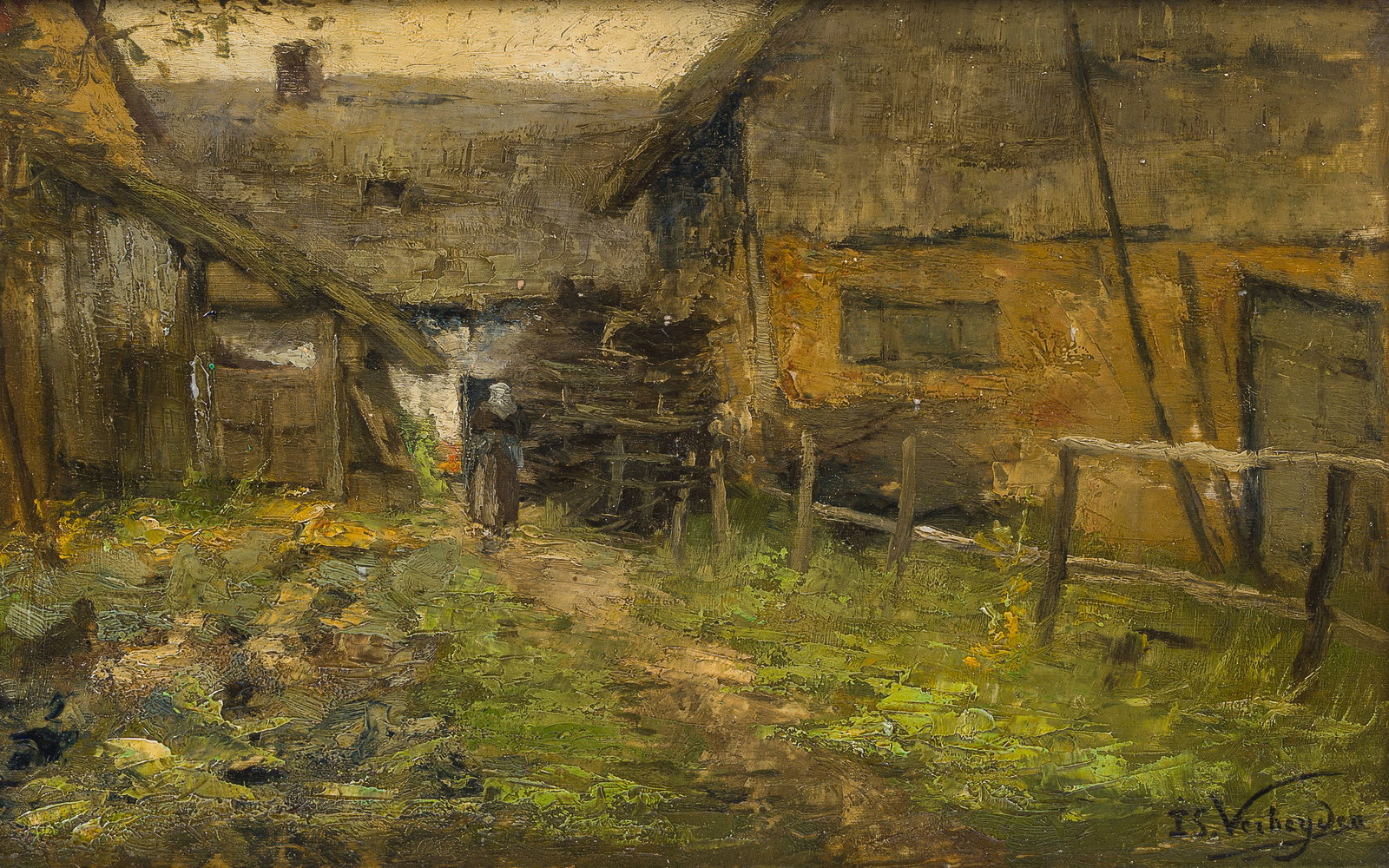 Isidore Verheyden (1846-1905): Animated farm view, oil on panel (1 of 6)