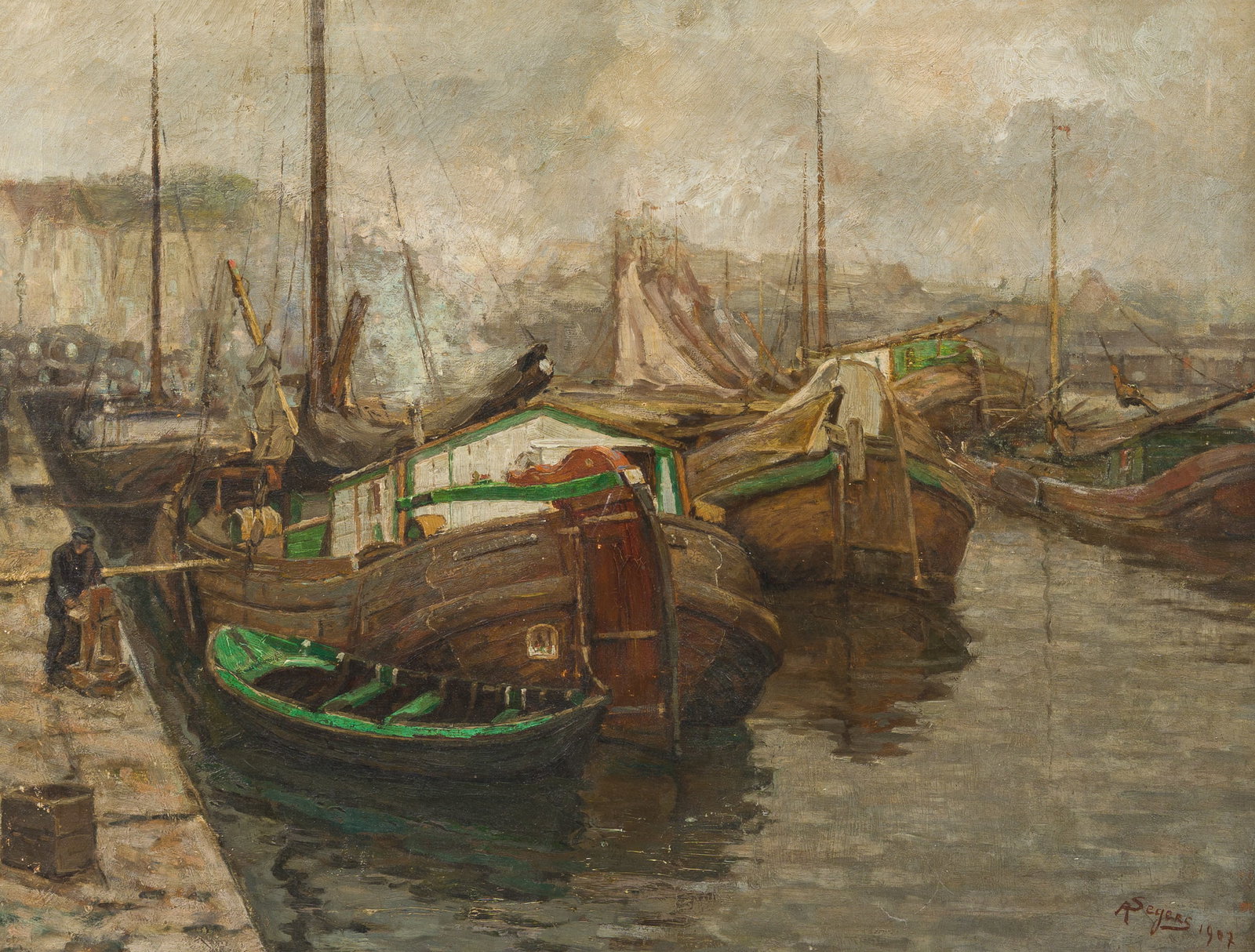 Adrien Segers (1876-1950): Boats in the harbour, oil on canvas, dated 1907 (1 of 5)