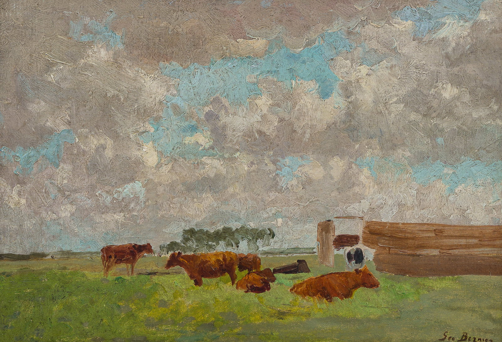 Geo Bernier (1862-1918): Cows in the meadow, oil on canvas marouflated on panel (1 of 6)