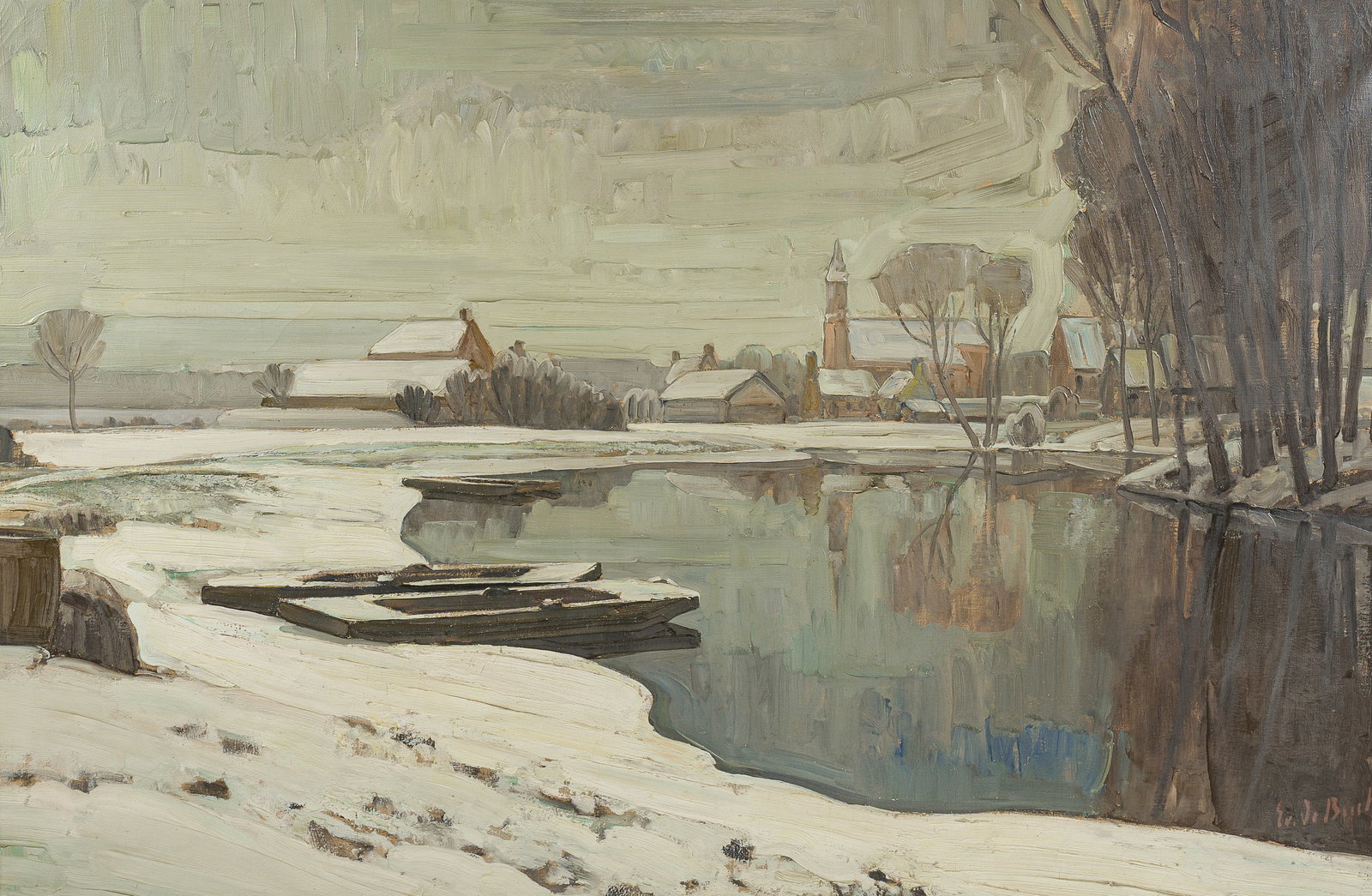 Evarist De Buck (1892-1974): 'Winter op de Leie', oil on canvas (1 of 7)