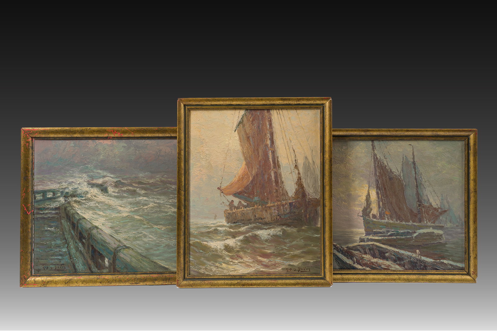 Albert Isidore Devos (1868-1950):): Three marines, oil on board (1 of 11)