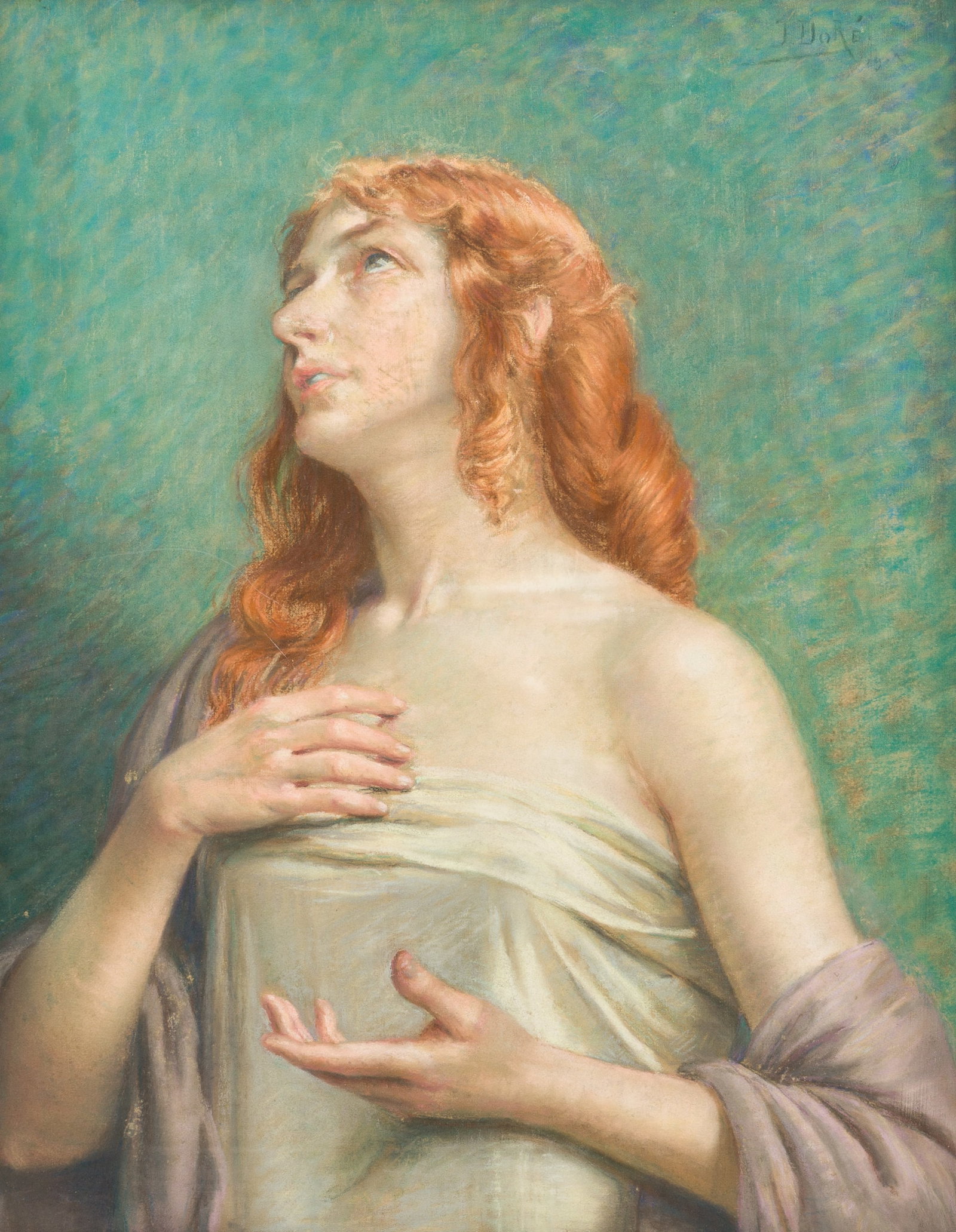 Jacques Dore (1861-1929): Portrait of a lady in Pre-Raphaelite style, pastel on canvas, dated 1903 (1 of 5)