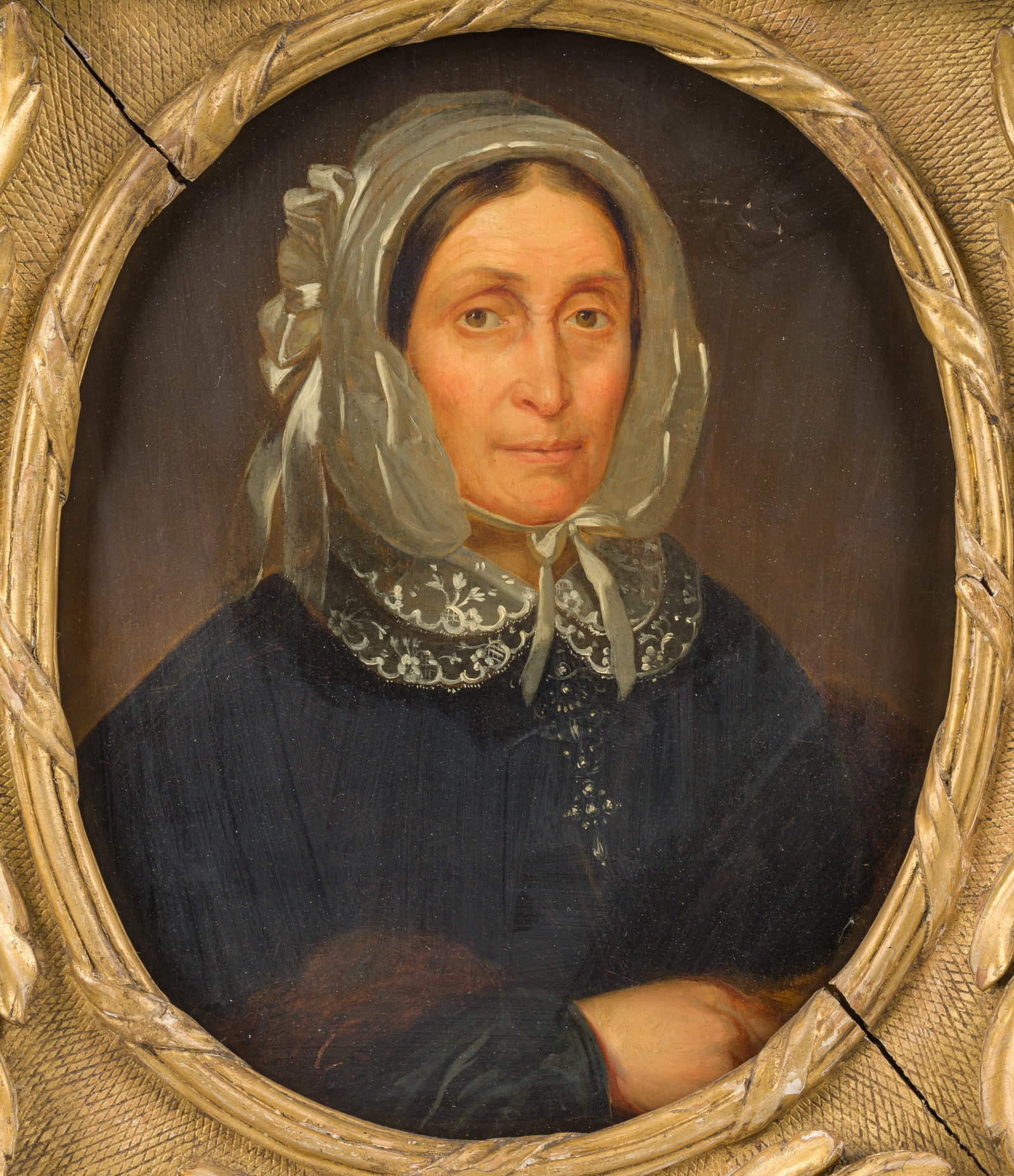 European school: Portrait of a lady, oil on panel, 19th C. (1 of 3)