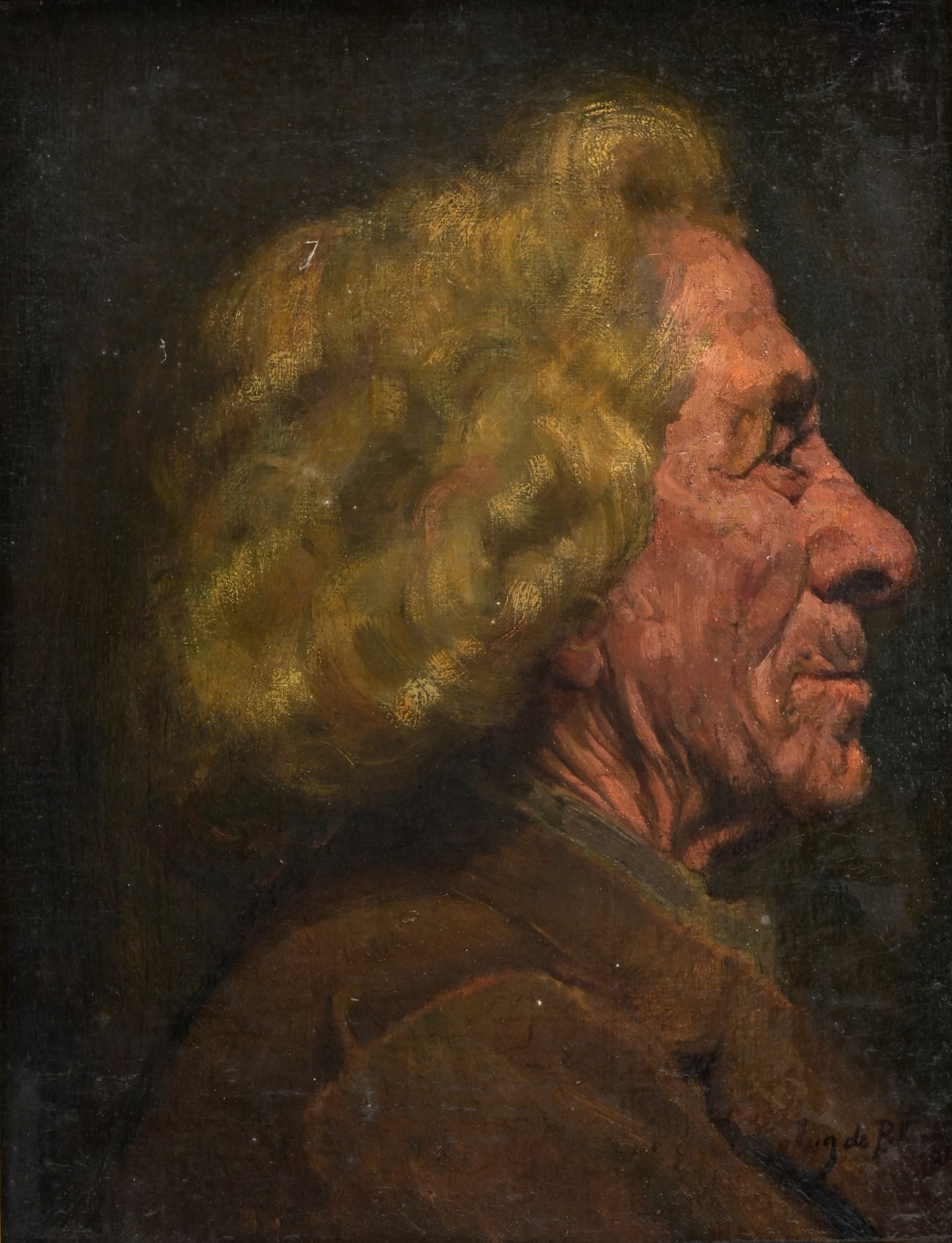 Eugene Francois De Block (1812-1893 or in the matter of): Portrait of a man in profile, oil on (1 of 4)