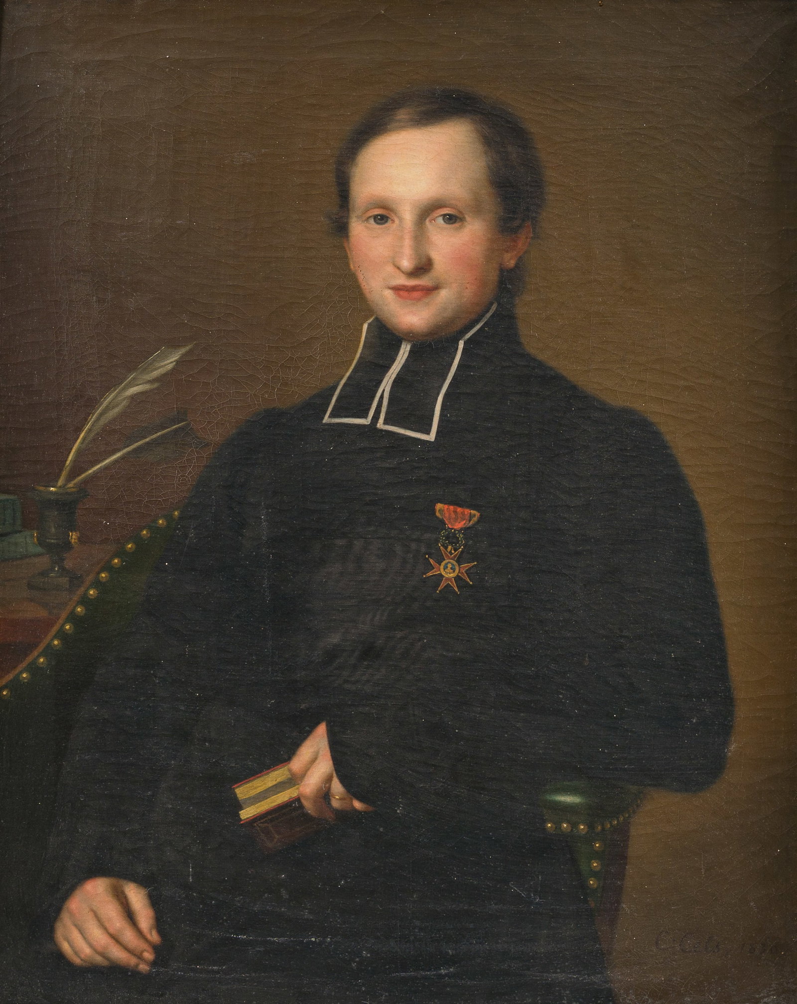Cornelis Cels (1778-1859): Portrait of priest Johannes Augustus Becq, oil on canvas, dated 1830: Cornelis Cels (1778-1859): Portrait of priest Johannes Augustus Becq, oil on canvas, dated 1830 Work: 97,5 x 78 cm Frame: 118 x 98,5 cm The reverse with an inscription: 'Joes: Augs. Gom. Becq natus Vi