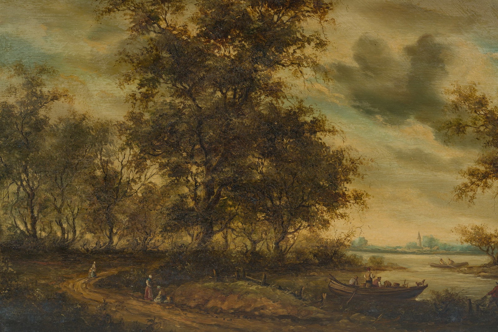 Jan Frederick van Deventer (1822-1889, in the manner of): Animated river landscape, oil on panel, (1 of 6)