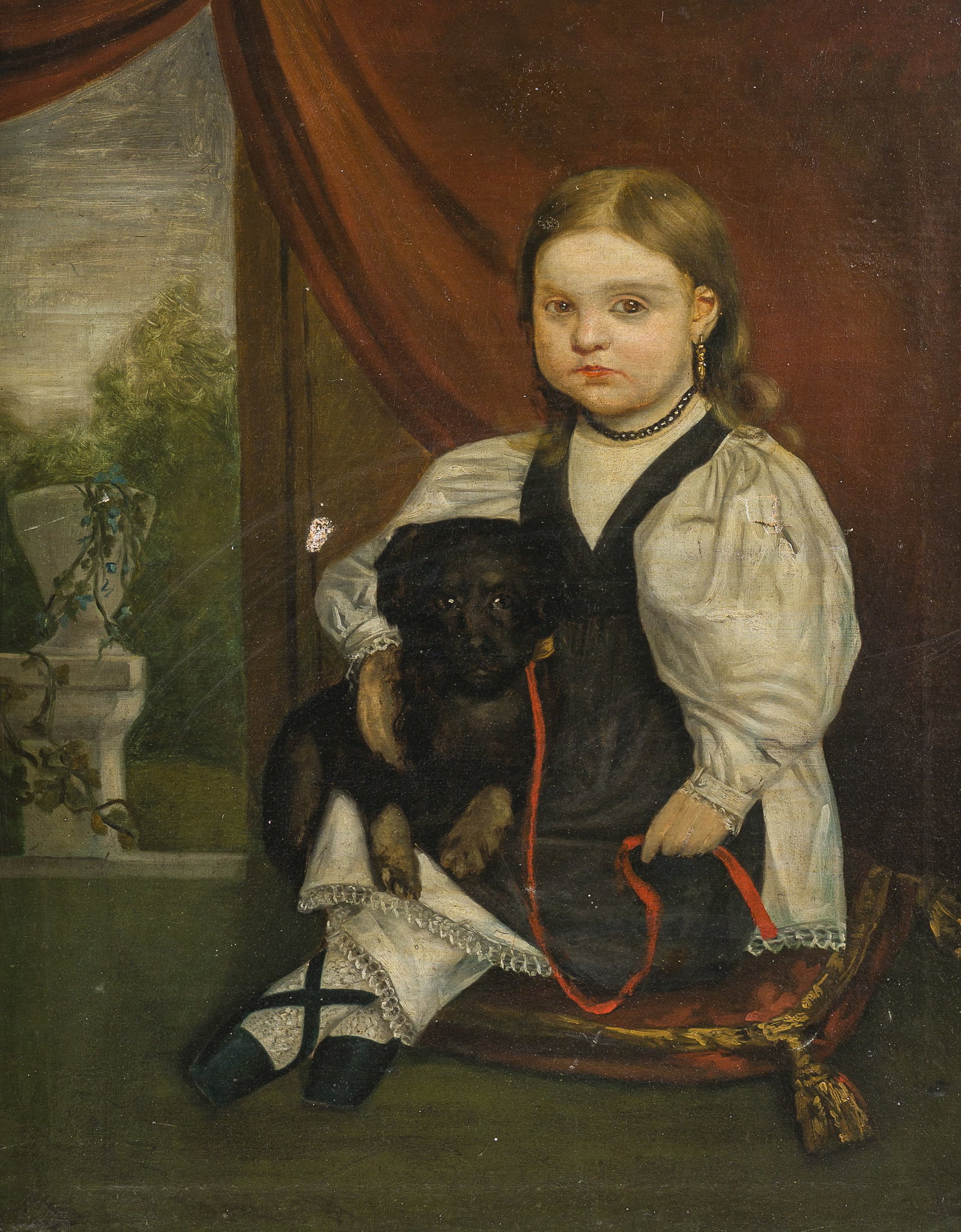 Belgian school: Portrait of a young girl with her dog, oil on canvas, 19th C (1 of 4)