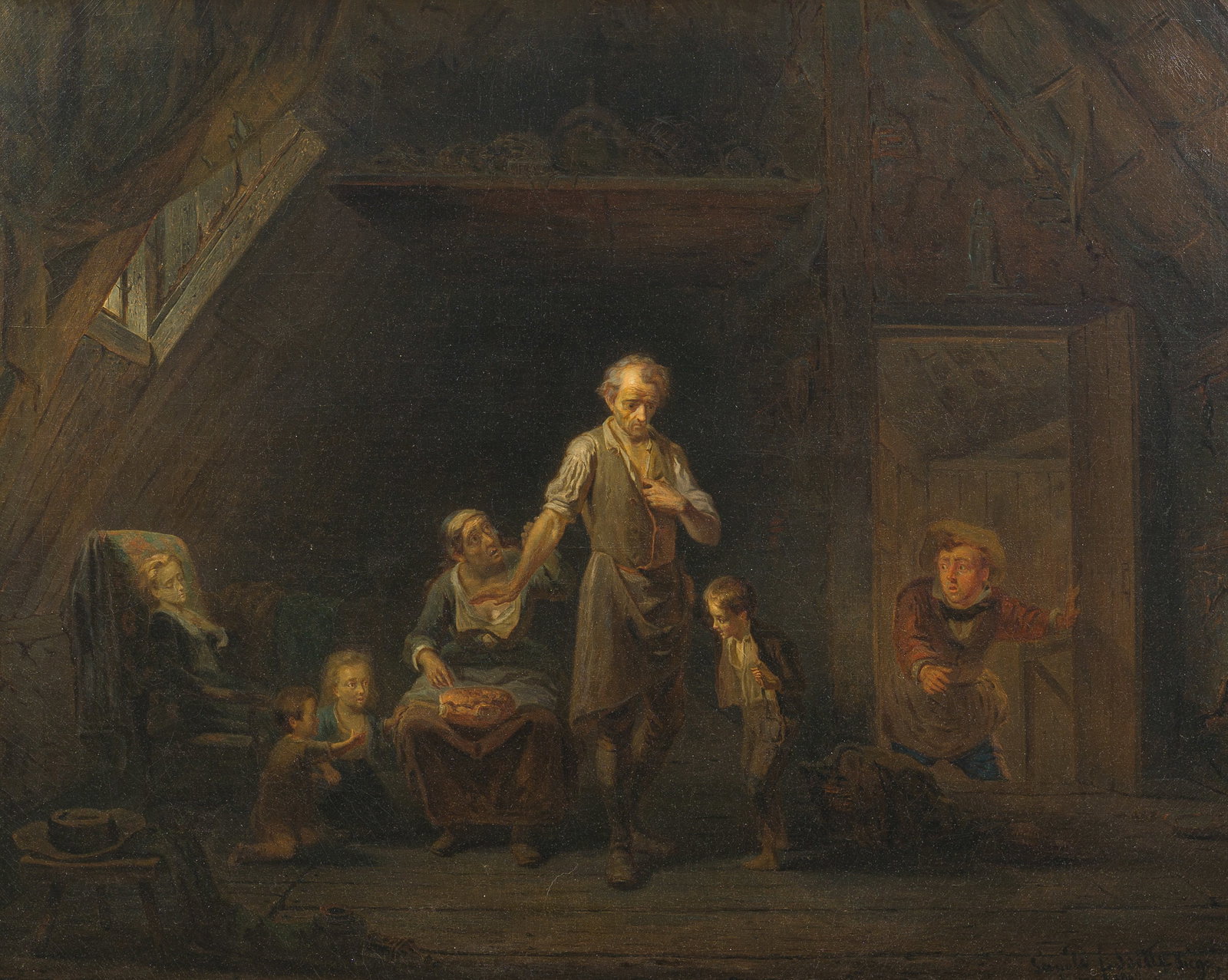 Leopold Fissette (1814-1889): 'Le pain vole', oil on canvas, Liege, dated 1869 (1 of 7)