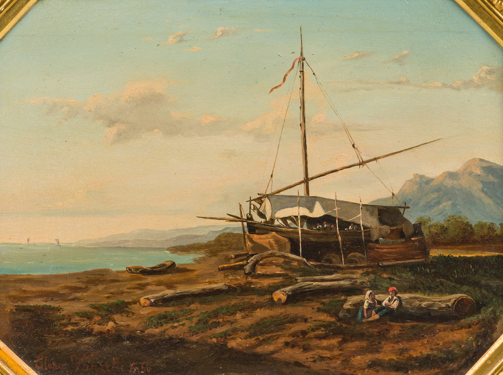 Elena Vanzetti (19th C): A summer evening in the Gulf of Naples, oil on canvas, dated June (18)66 (1 of 5)
