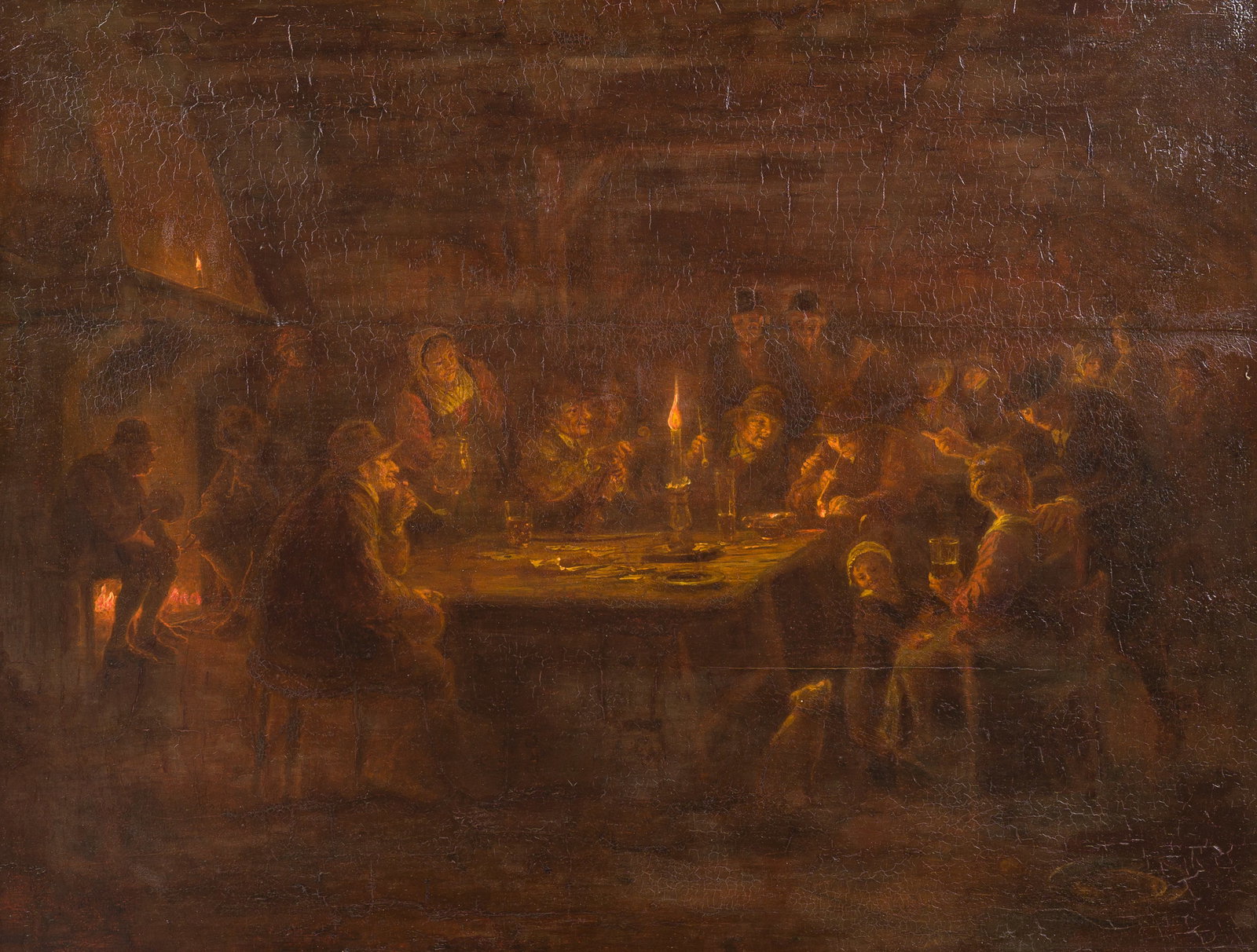 Belgian school: Interior with a merry band by candlelight, oil on panel, 19th C. (1 of 6)