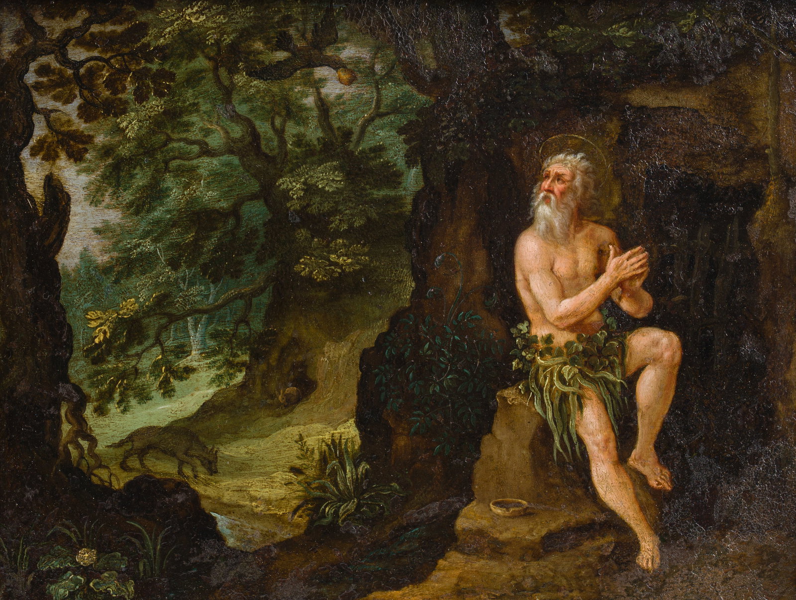 Flemish school, follower of Maerten De Vos (1532-1603): Saint Paul the hermit in the wilderness, oil (1 of 4)