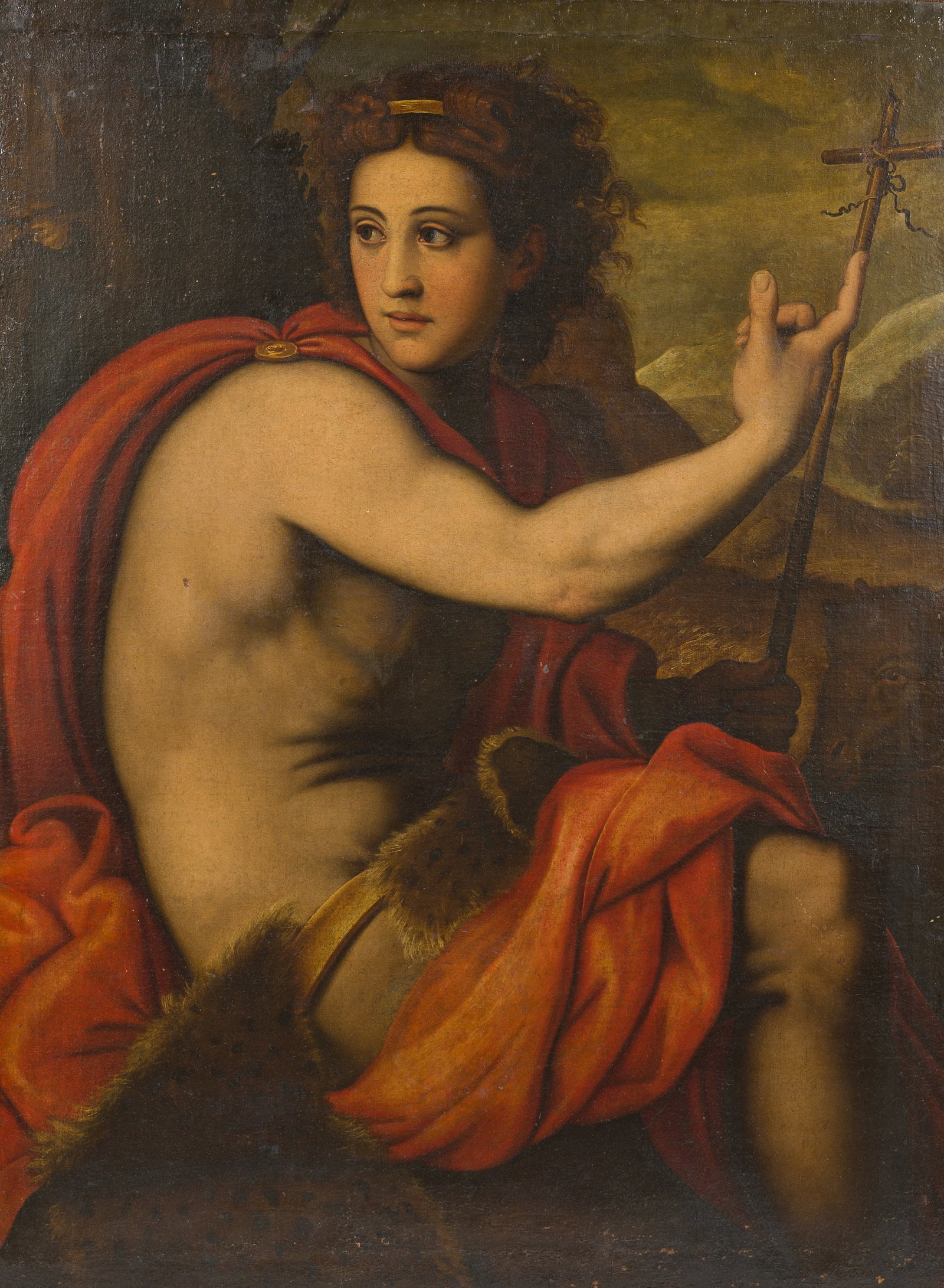 Italian school, follower of Sebastiano del Piombo (1485-1547): John the Baptist in the desert, oil (1 of 7)