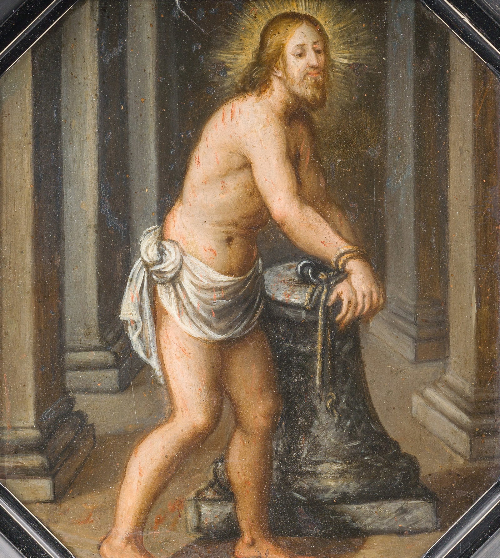 Flemish school: Christ at the column, oil on copper, 17th C. (1 of 3)